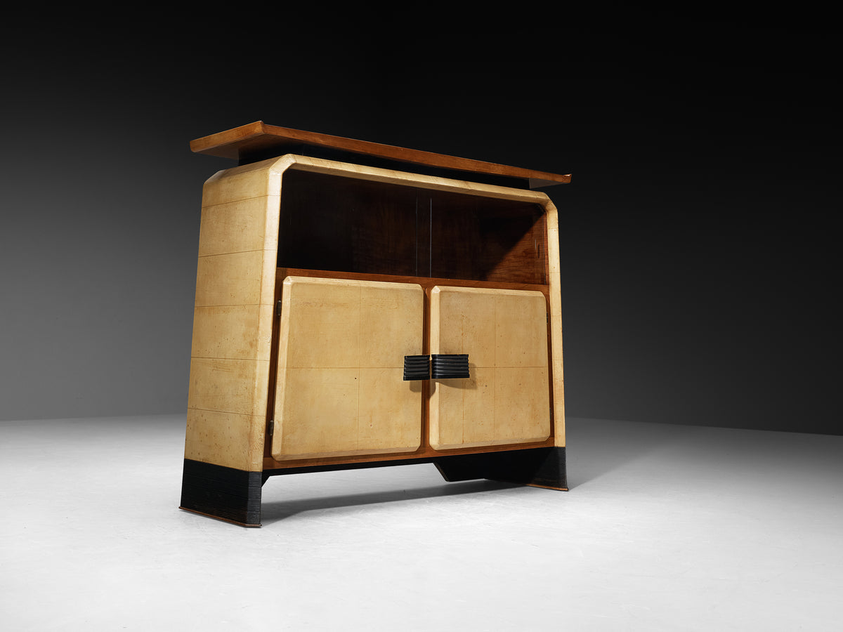 Italian Art Deco Cabinet in Parchment and Walnut Case pieces and storage cabinets Morentz