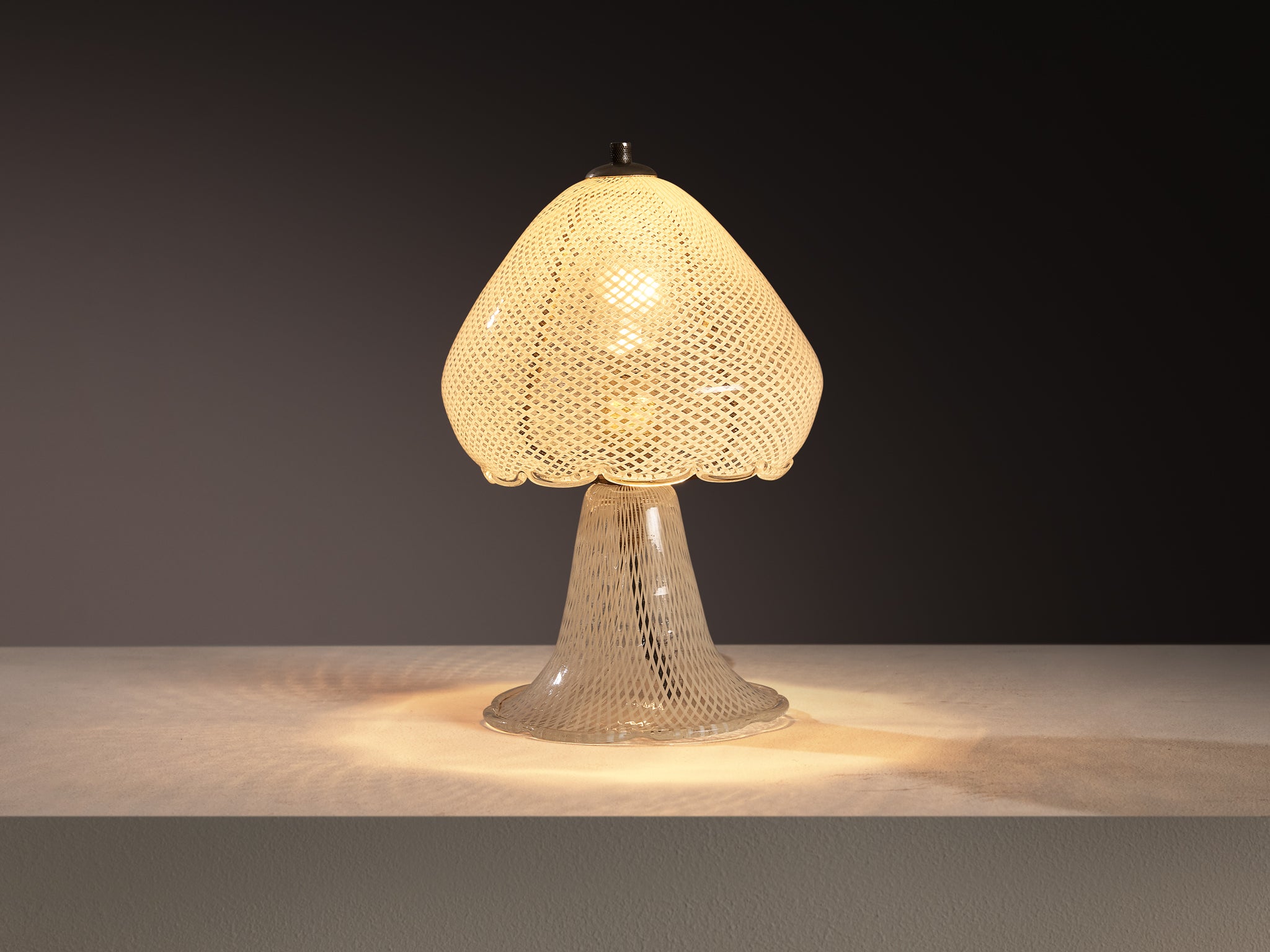 Pair of Italian Table Lamps in Reticello Murano Glass Lighting Morentz