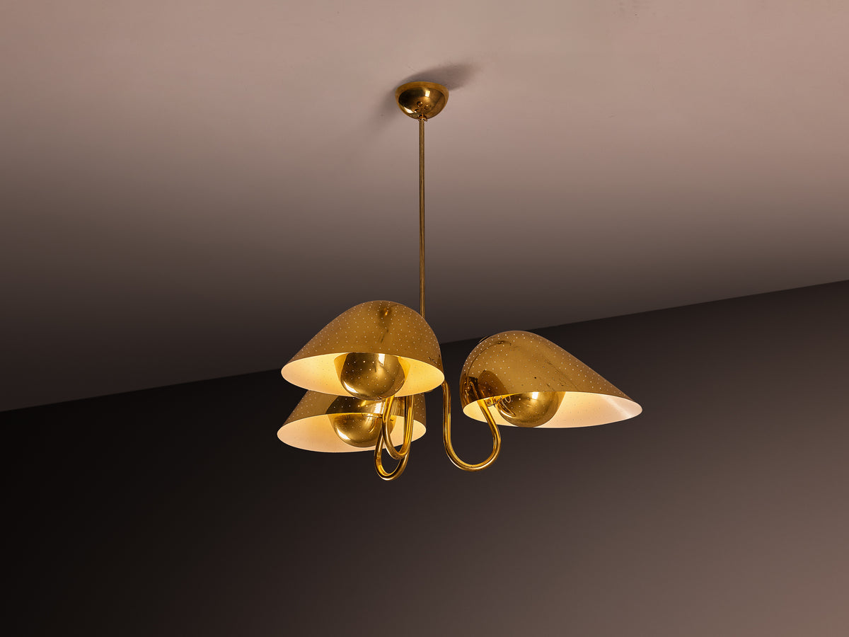 Carl-Axel Acking Swedish Modern Chandelier in Perforated Brass Lighting Morentz