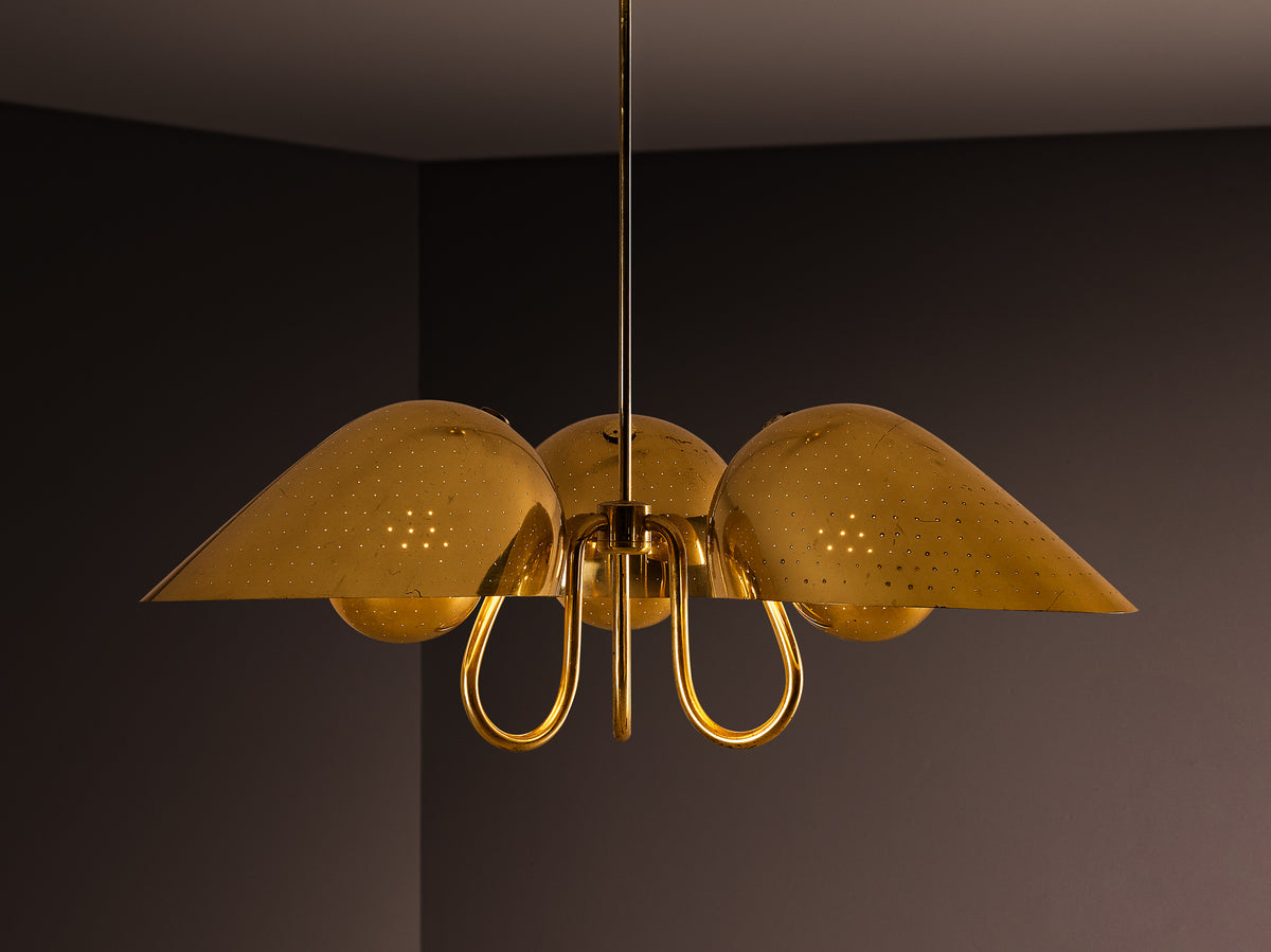 Carl-Axel Acking Swedish Modern Chandelier in Perforated Brass Lighting Morentz