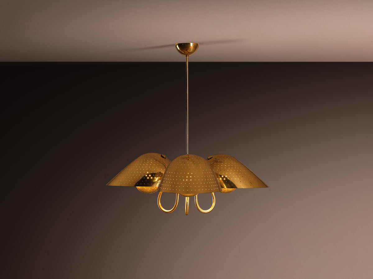 Carl-Axel Acking Swedish Modern Chandelier in Perforated Brass Lighting Morentz