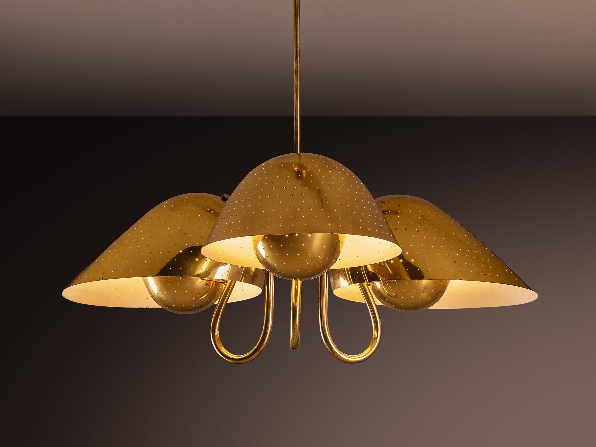 Carl-Axel Acking Swedish Modern Chandelier in Perforated Brass Lighting Morentz