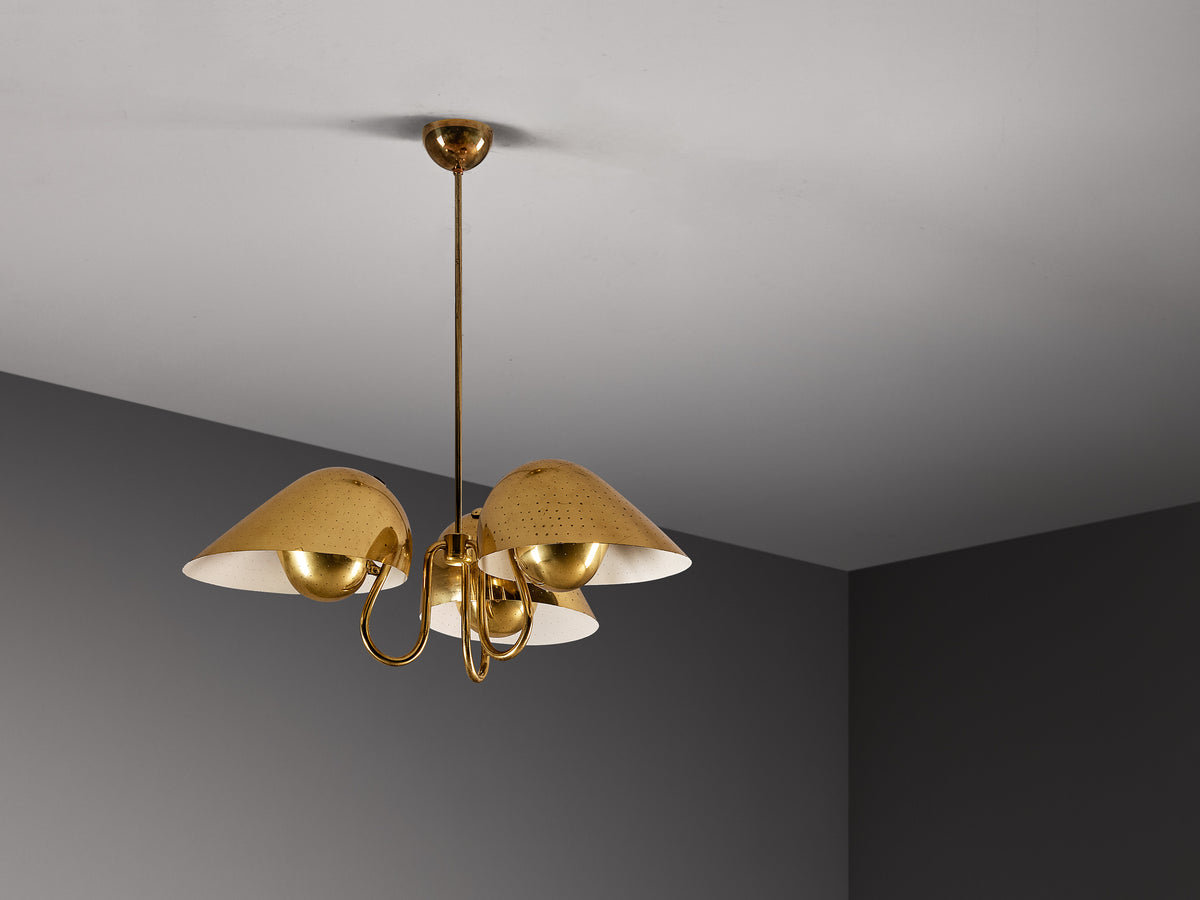 Carl-Axel Acking Swedish Modern Chandelier in Perforated Brass Lighting Morentz