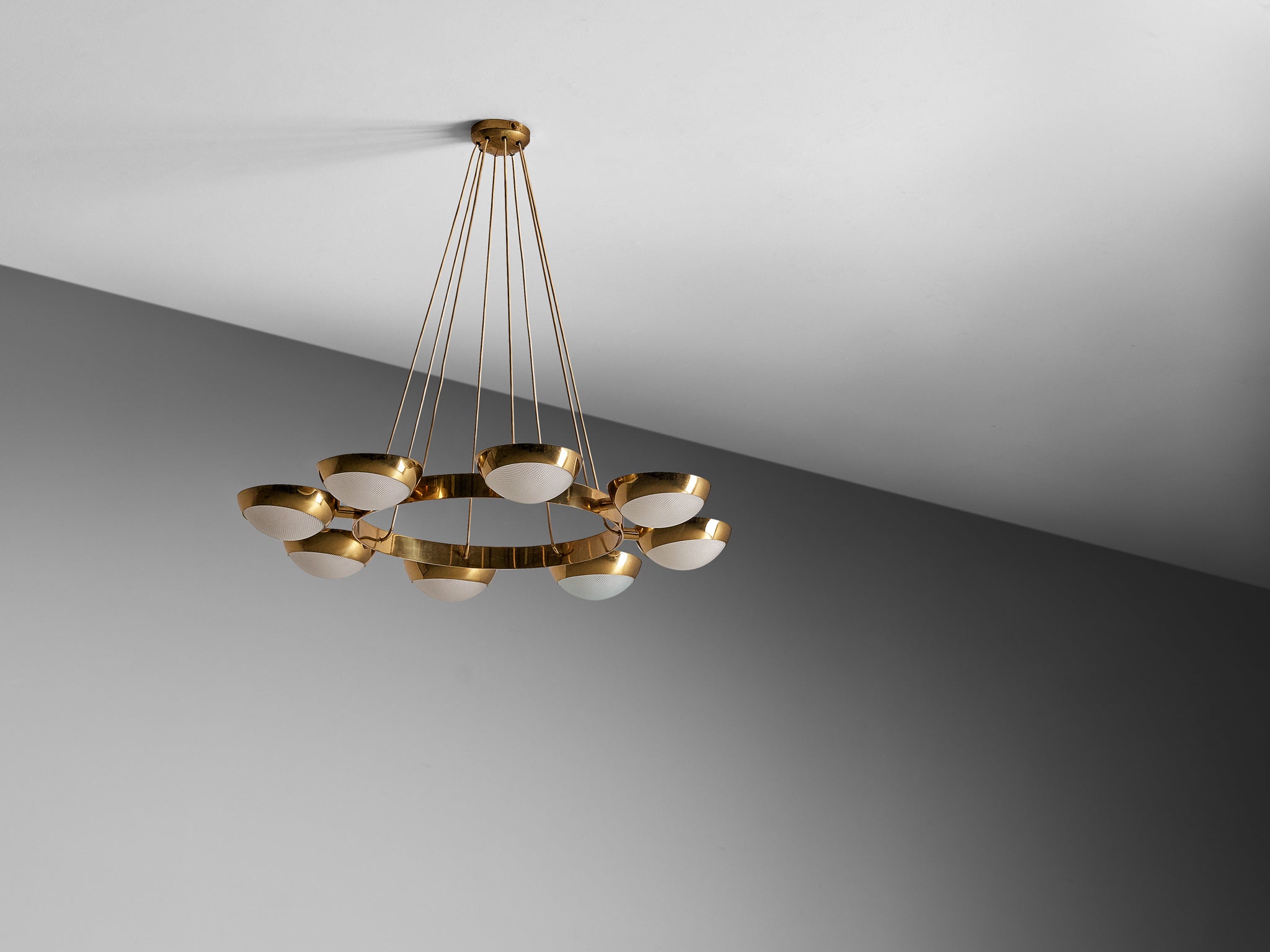 Italian Mid-Century Modern Chandelier in Brass, Prismatic Glass in 104cm/40.94in Lighting Morentz