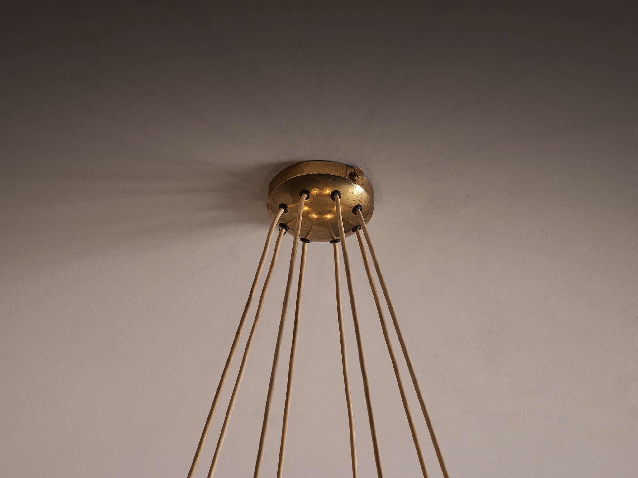 Italian Mid-Century Modern Chandelier in Brass, Prismatic Glass in 104cm/40.94in Lighting Morentz
