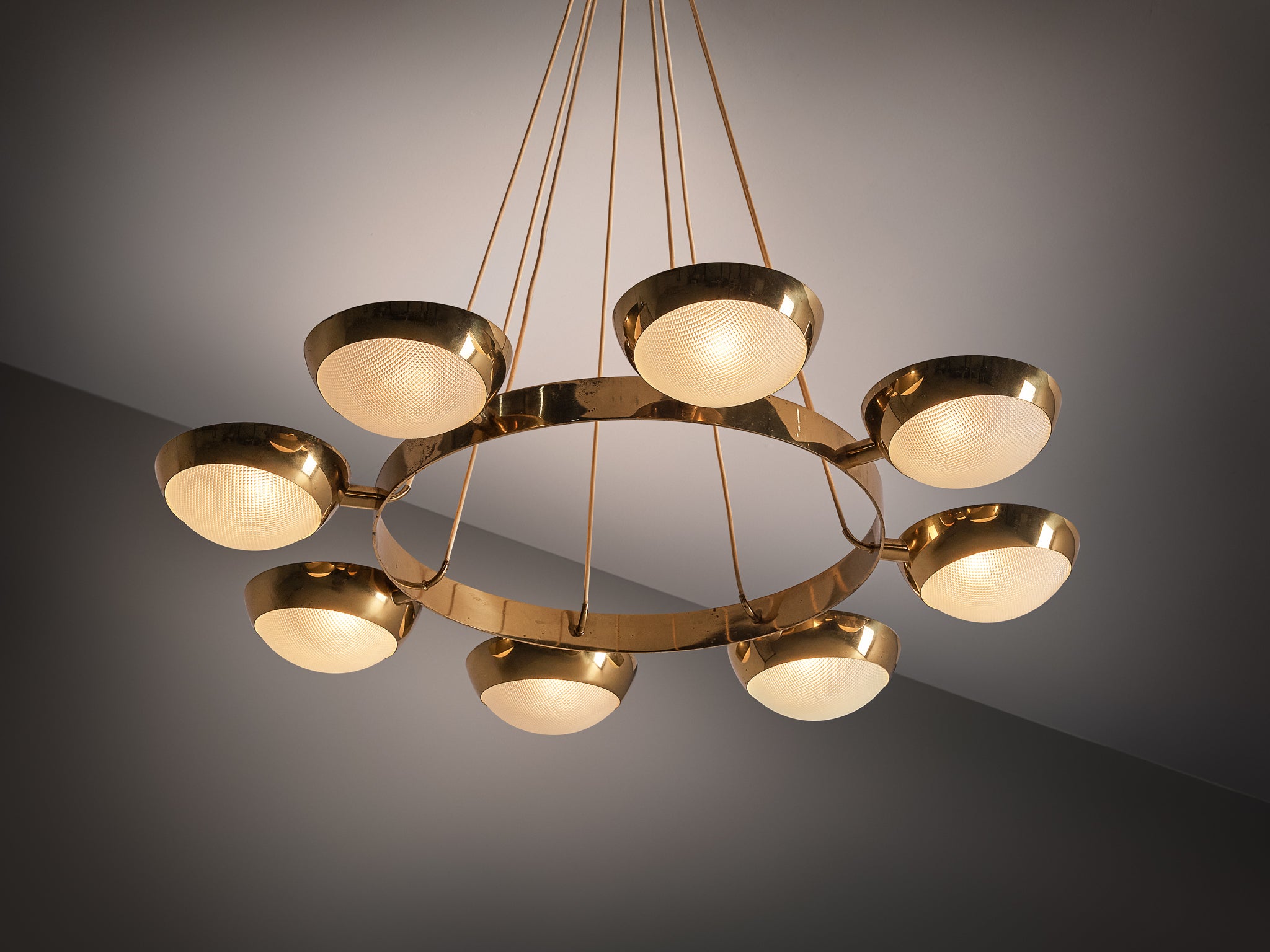 Italian Mid-Century Modern Chandelier in Brass, Prismatic Glass in 104cm/40.94in Lighting Morentz