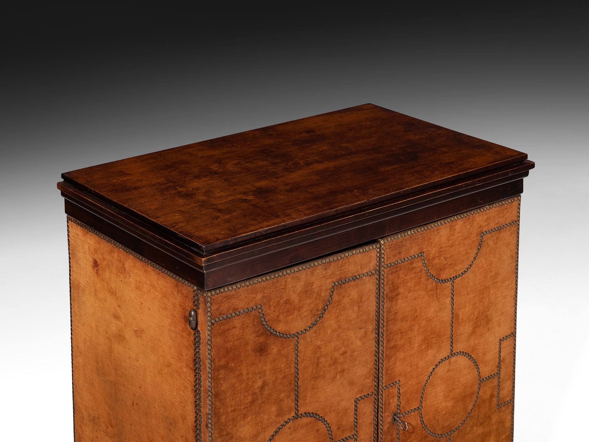 Otto Schulz for Boet Rare Cabinet in Velvet, Walnut, and Brass Nails Case pieces and storage cabinets Morentz