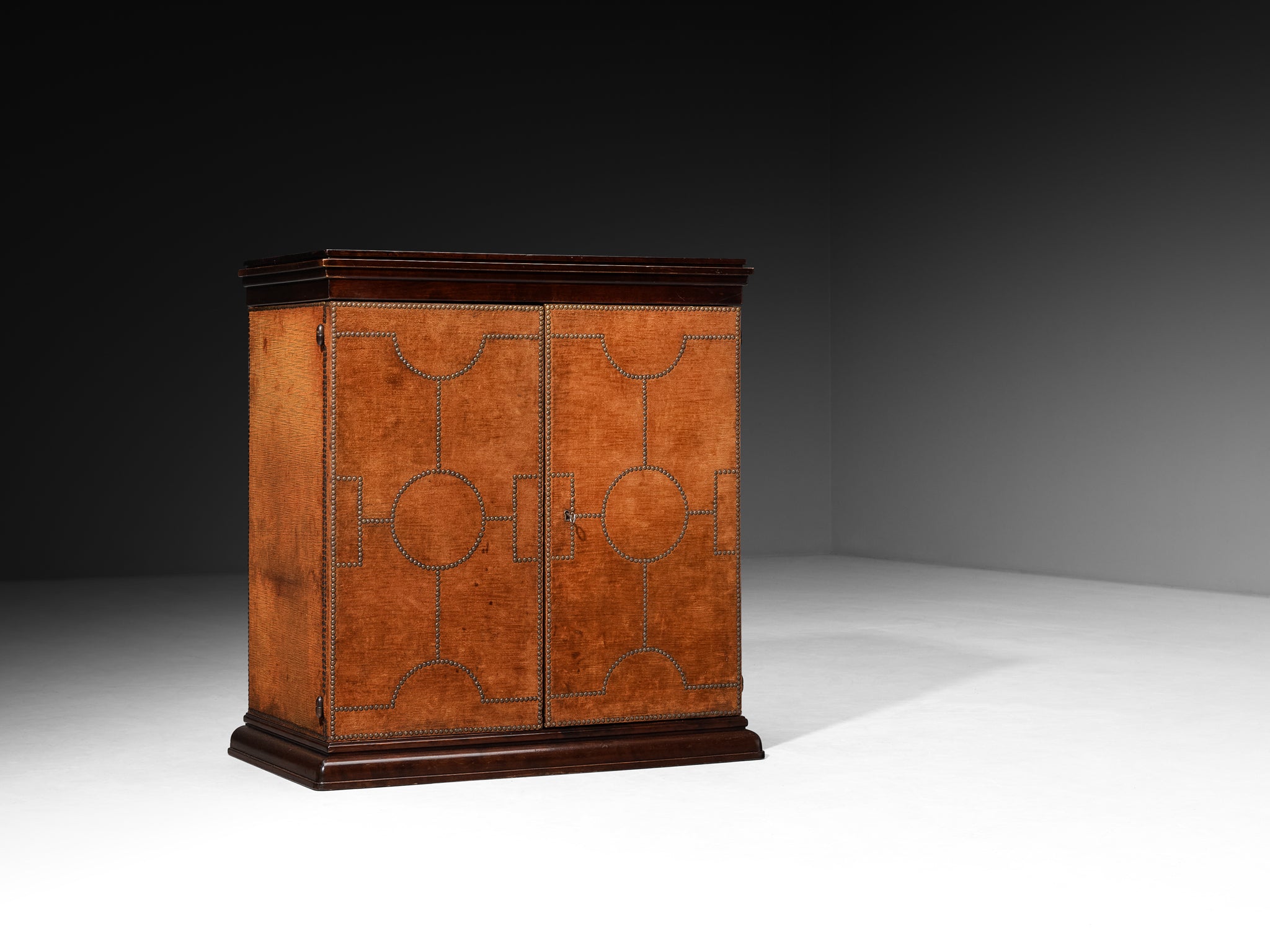 Otto Schulz for Boet Rare Cabinet in Velvet, Walnut, and Brass Nails Case pieces and storage cabinets Morentz