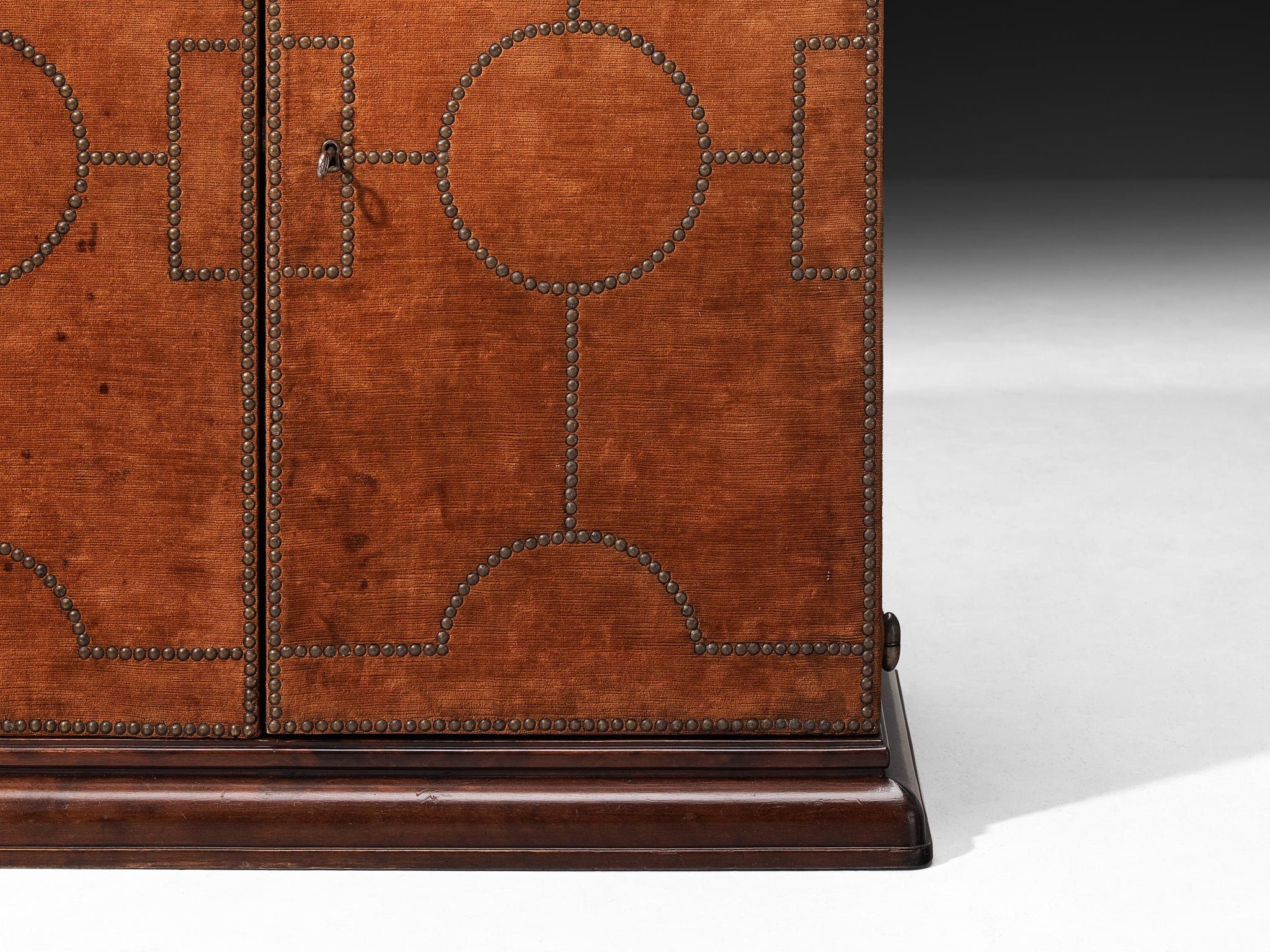 Otto Schulz for Boet Rare Cabinet in Velvet, Walnut, and Brass Nails Case pieces and storage cabinets Morentz