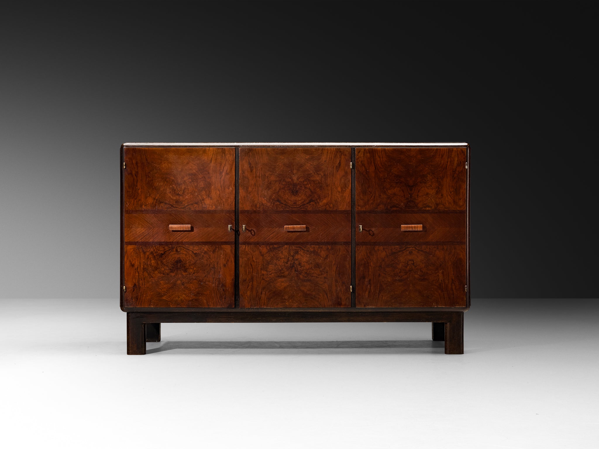 1930s Italian Art Deco Sideboards in Bookmatched Walnut Burl Case pieces and storage cabinets Morentz