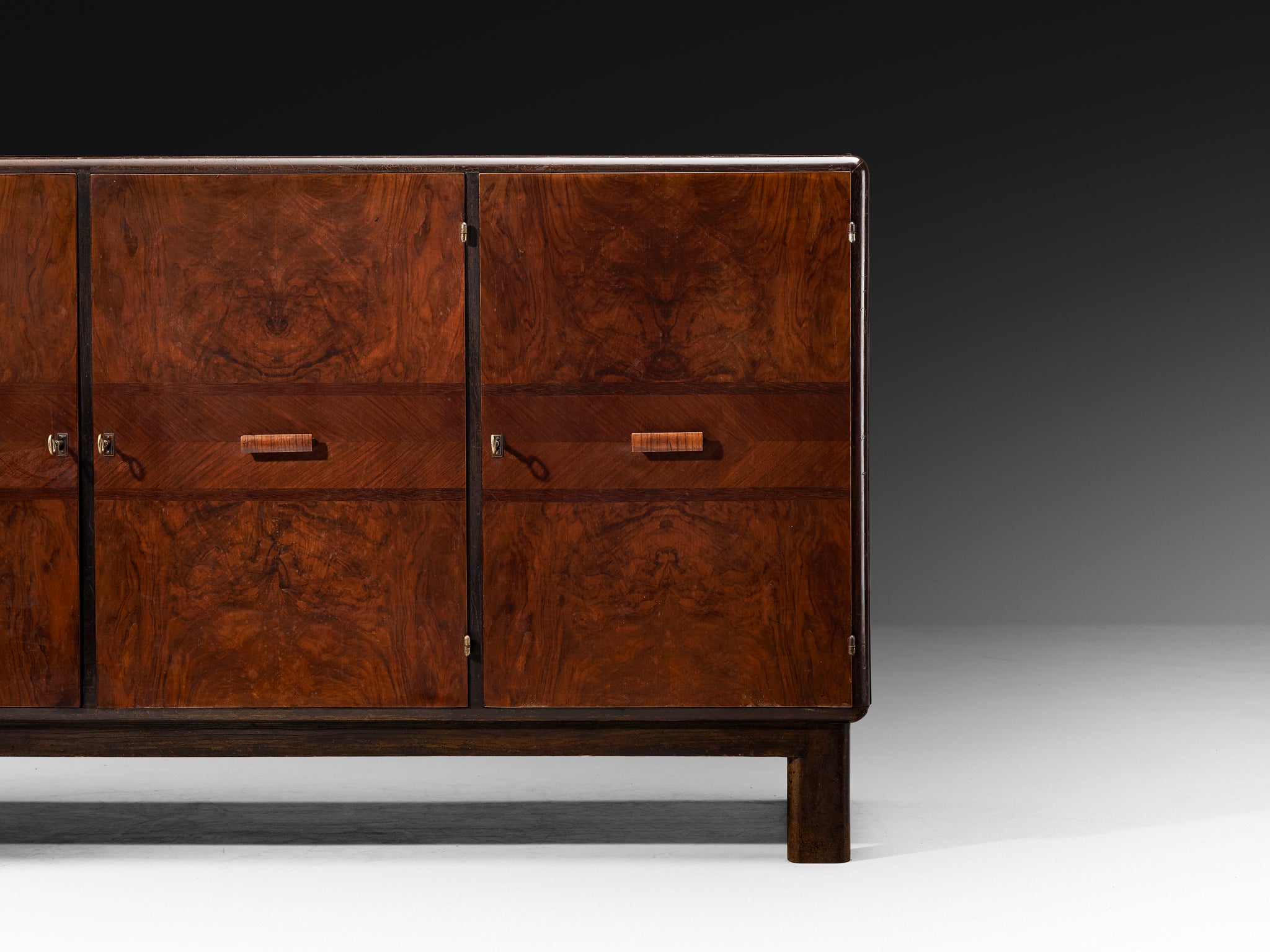 1930s Italian Art Deco Sideboards in Bookmatched Walnut Burl Case pieces and storage cabinets Morentz