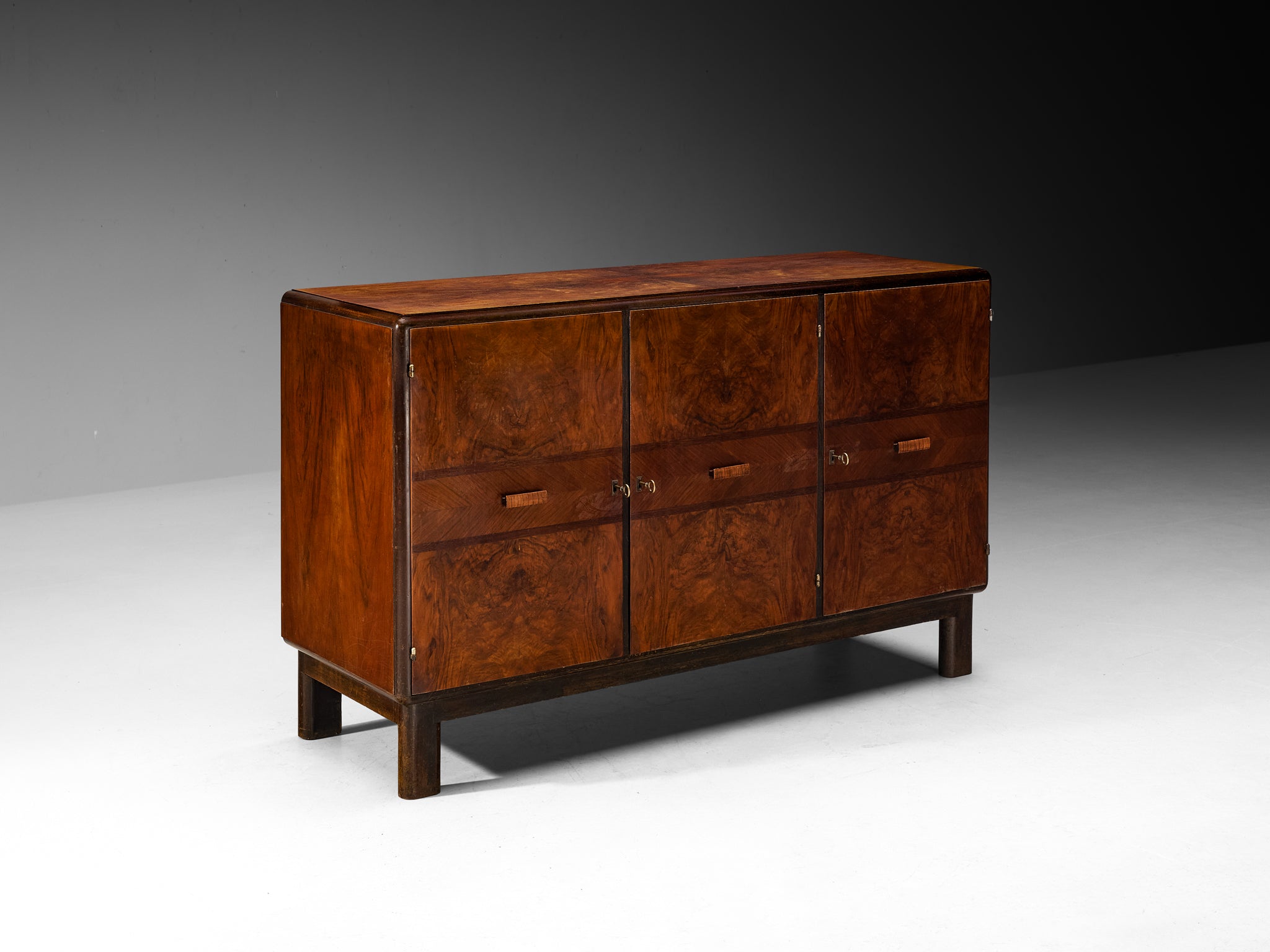 1930s Italian Art Deco Sideboards in Bookmatched Walnut Burl Case pieces and storage cabinets Morentz