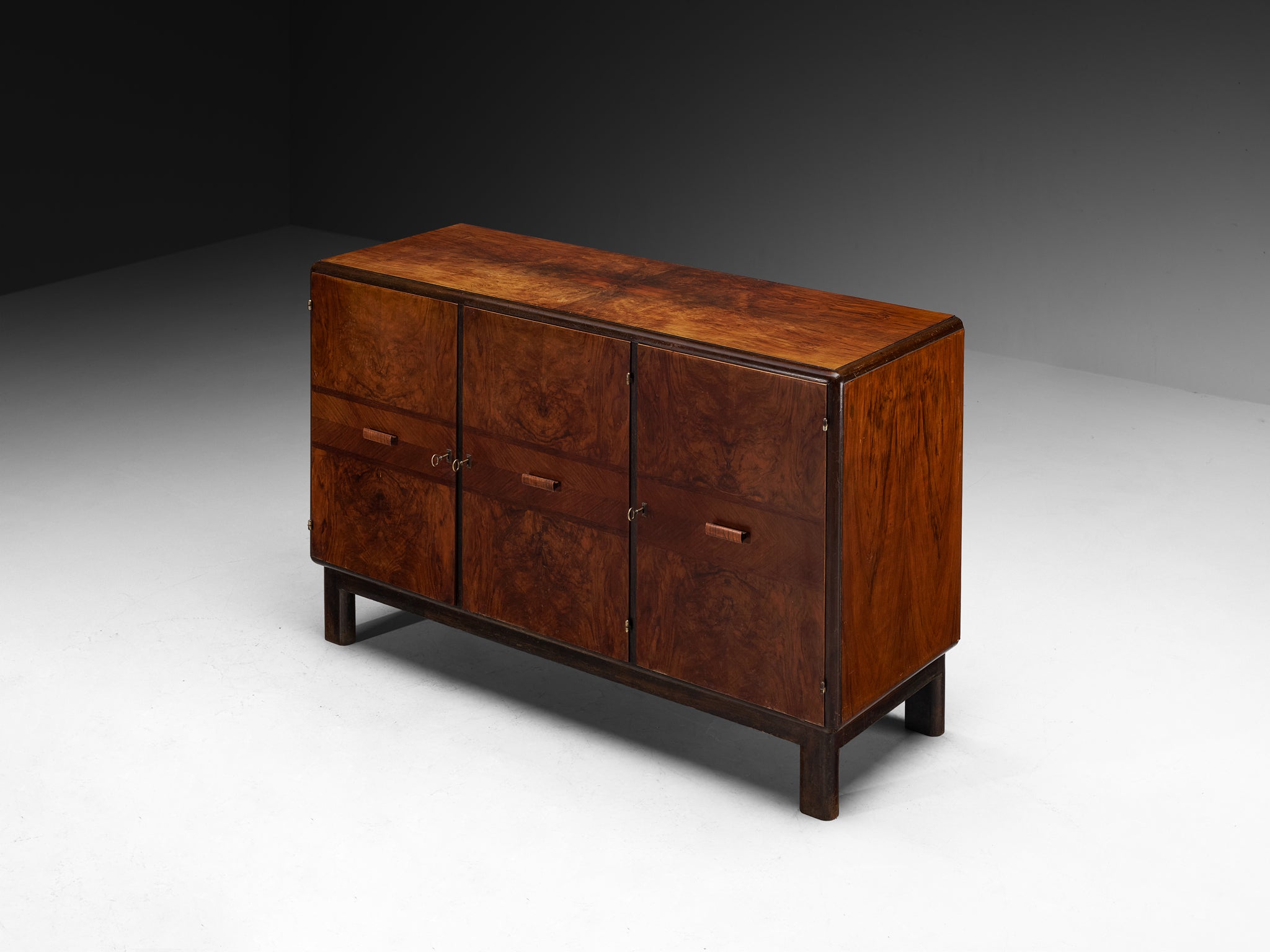 1930s Italian Art Deco Sideboards in Bookmatched Walnut Burl Case pieces and storage cabinets Morentz