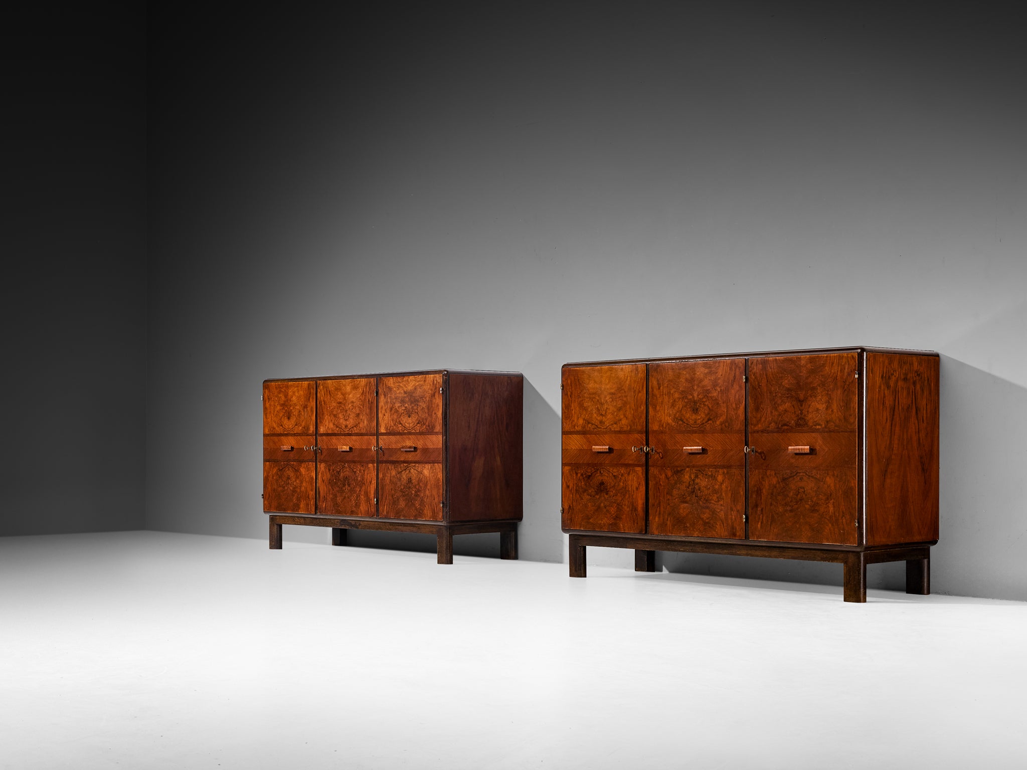 1930s Italian Art Deco Sideboards in Bookmatched Walnut Burl Case pieces and storage cabinets Morentz