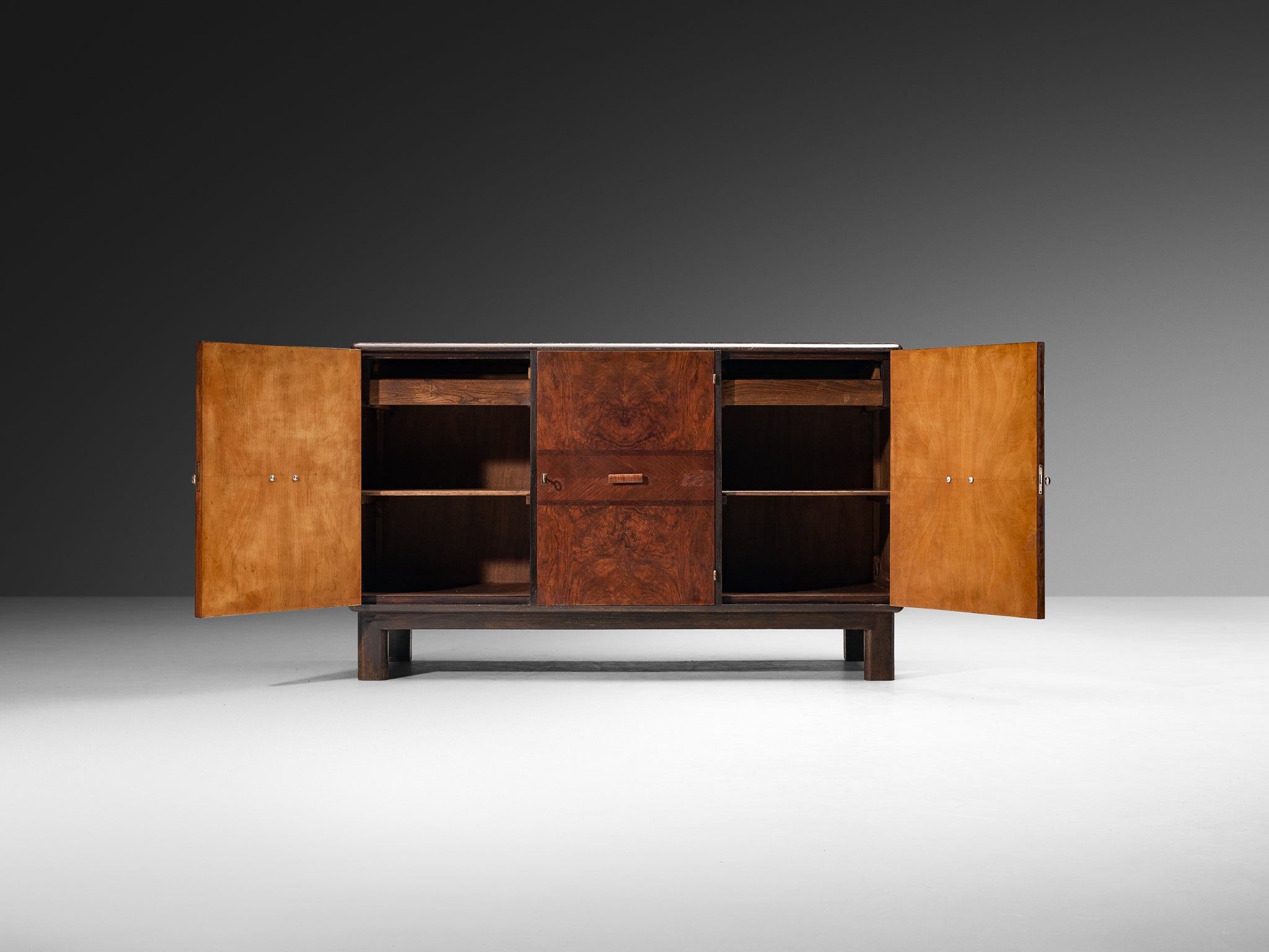 1930s Italian Art Deco Sideboards in Bookmatched Walnut Burl Case pieces and storage cabinets Morentz