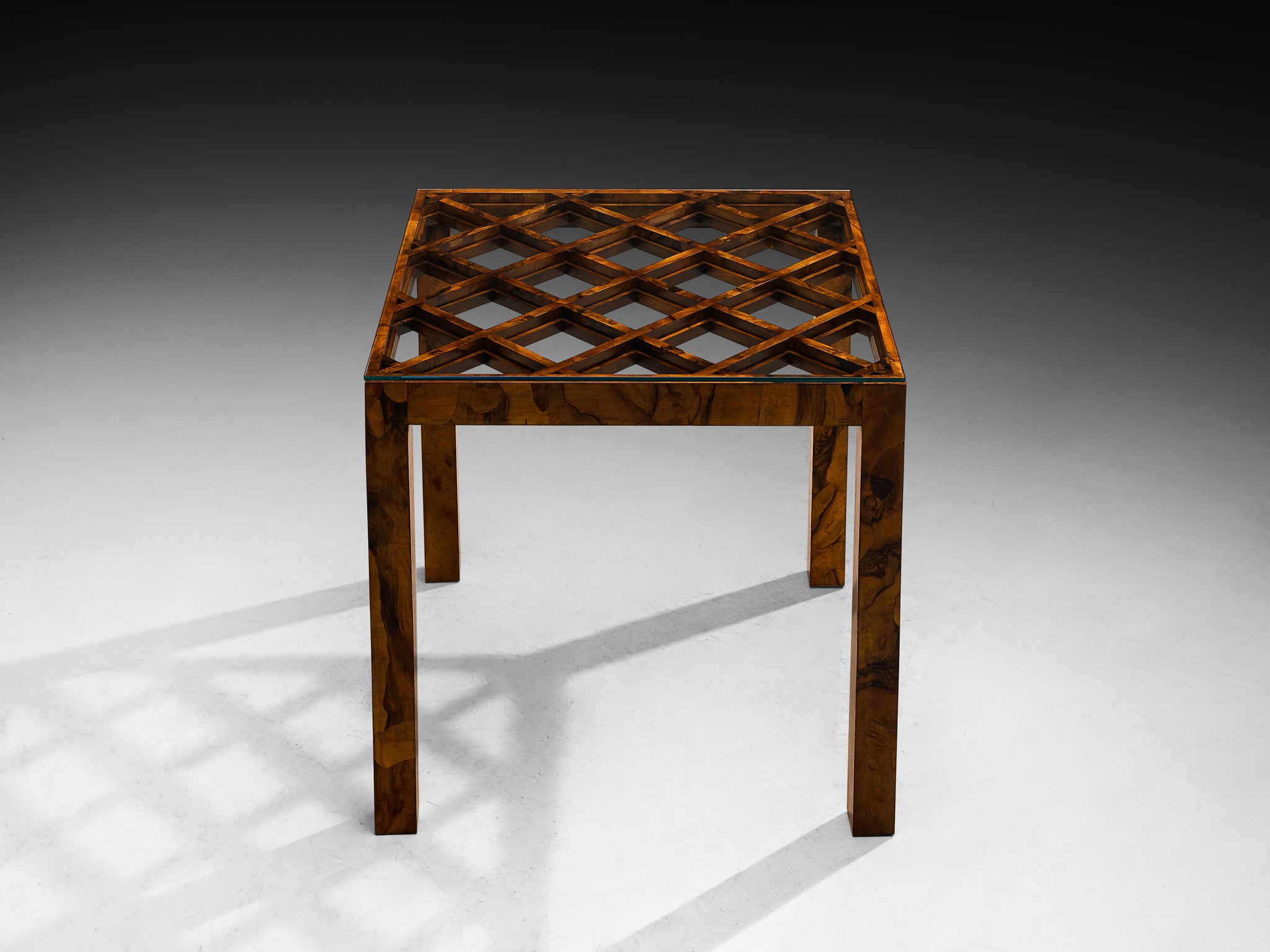 Italian 1930s Art Deco Dining or Center Table with Lattice Top in Walnut Burl Tables Morentz