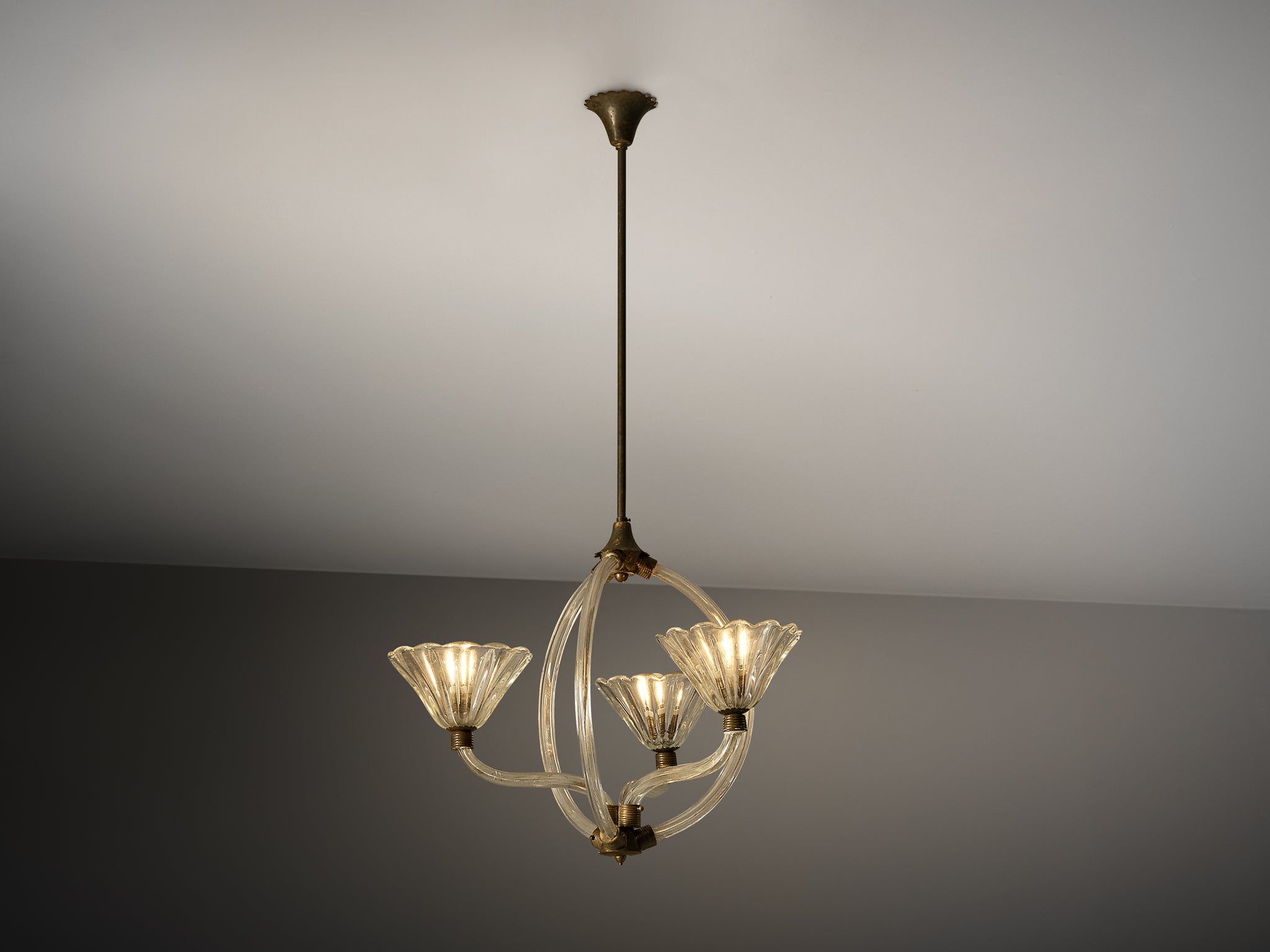 Barovier & Toso Italian Chandelier in Crystal Glass and Brass Lighting Morentz