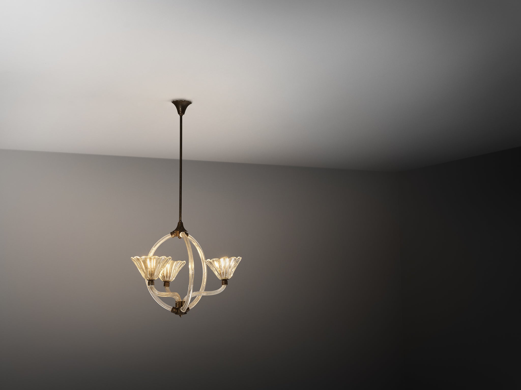 Barovier & Toso Italian Chandelier in Crystal Glass and Brass Lighting Morentz