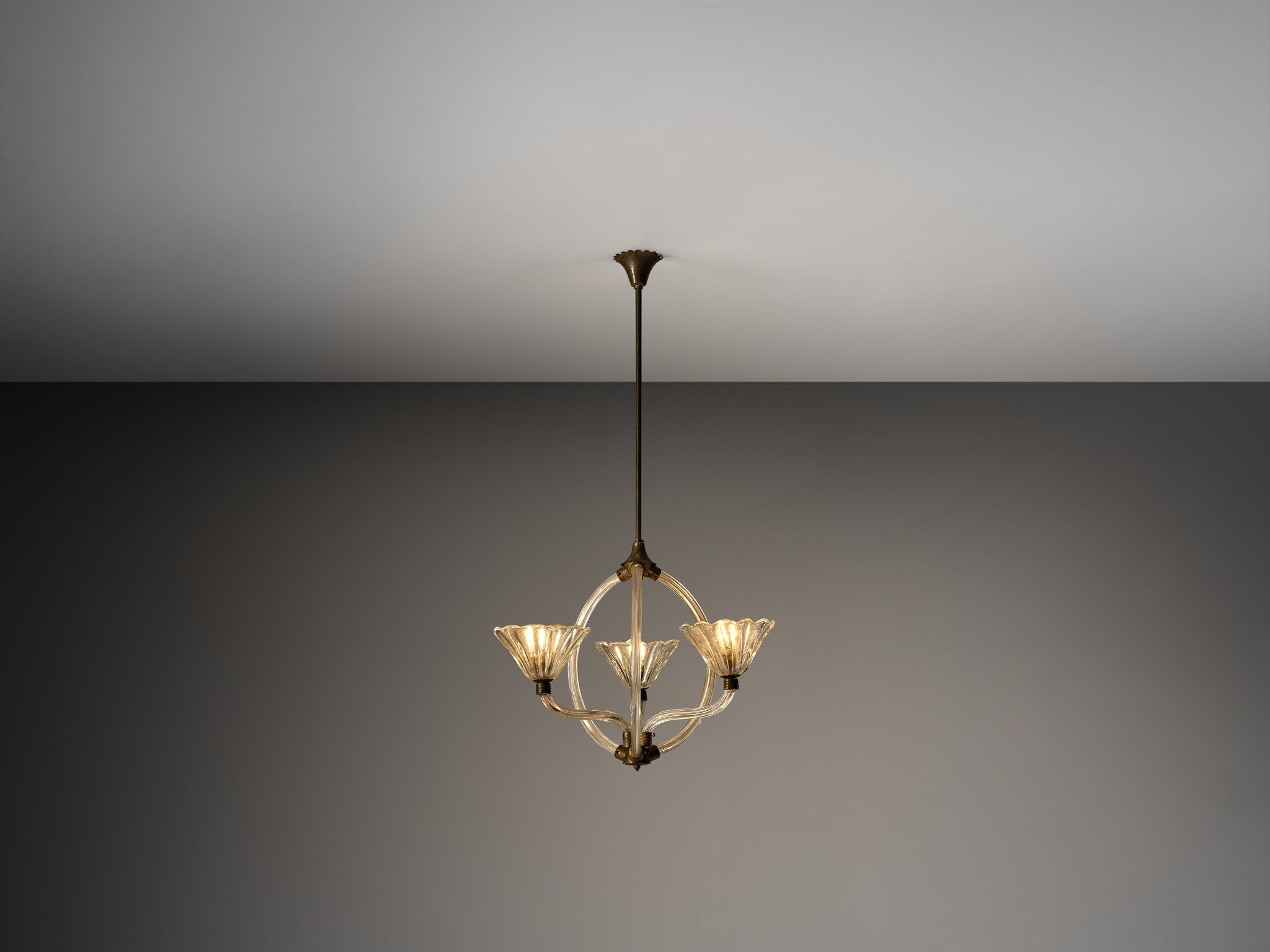 Barovier & Toso Italian Chandelier in Crystal Glass and Brass Lighting Morentz