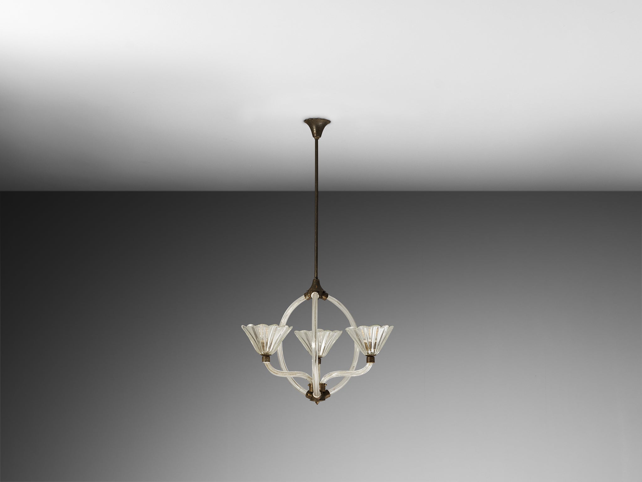Barovier & Toso Italian Chandelier in Crystal Glass and Brass Lighting Morentz
