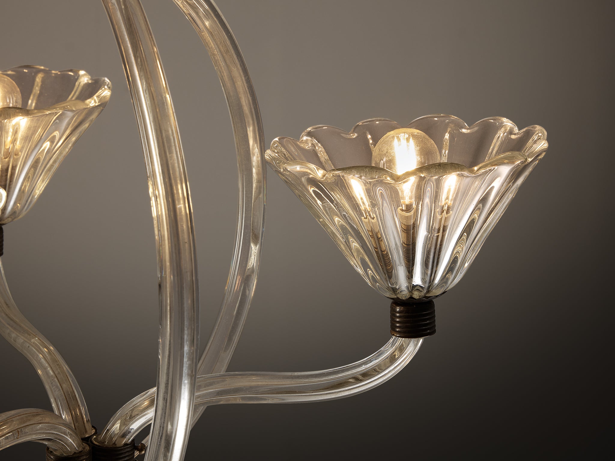 Barovier & Toso Italian Chandelier in Crystal Glass and Brass Lighting Morentz