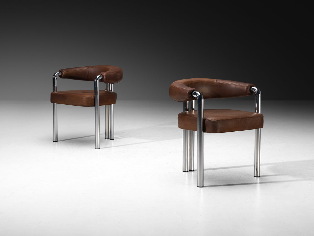 Nienkamper for De Sede Set of Eight Dining Chairs in Leather and Chromed Metal Seating Morentz
