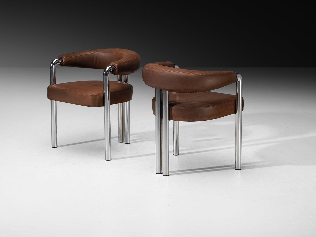 Nienkamper for De Sede Set of Eight Dining Chairs in Leather and Chromed Metal Seating Morentz