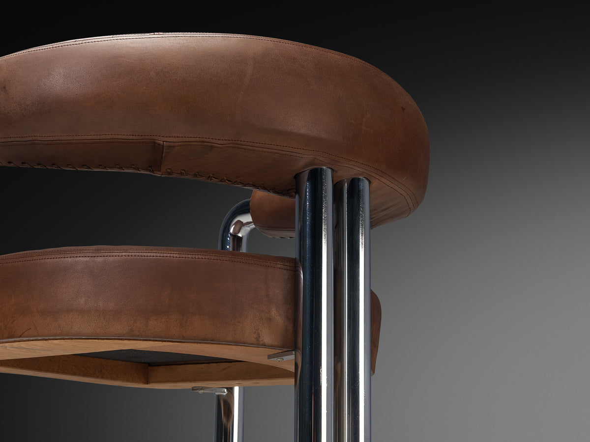 Nienkamper for De Sede Set of Eight Dining Chairs in Leather and Chromed Metal Seating Morentz
