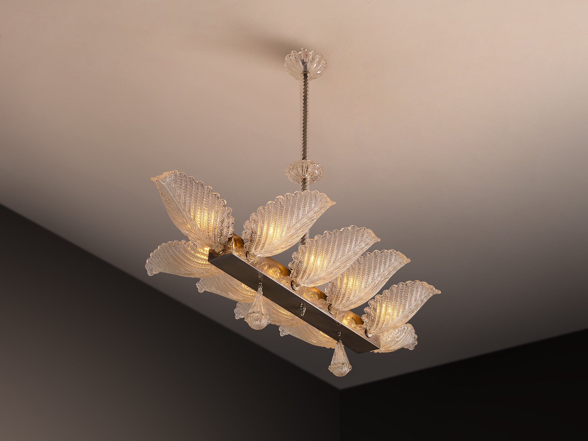 Barovier & Toso Chandelier with Petals in Crystal Glass Lighting Morentz