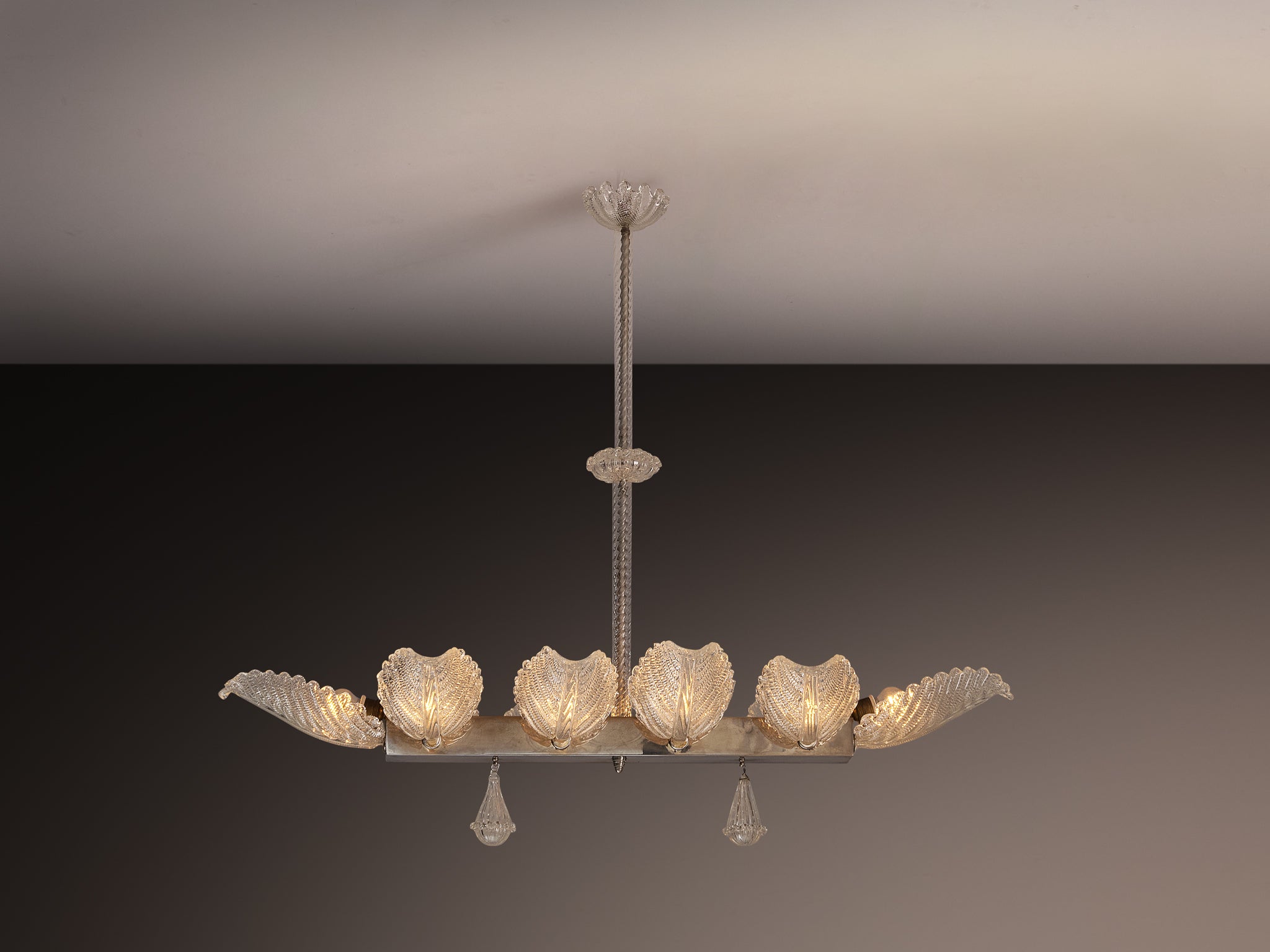 Barovier & Toso Chandelier with Petals in Crystal Glass Lighting Morentz