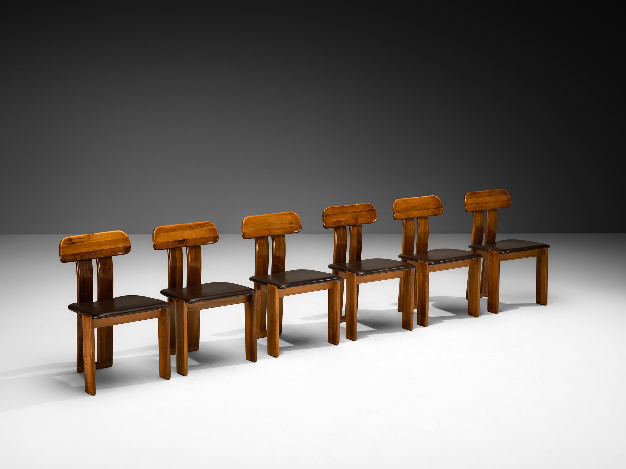 Mario Marenco for Mobil Girgi Set of Six 'Sapporo' Dining Chairs in Walnut Seating Morentz