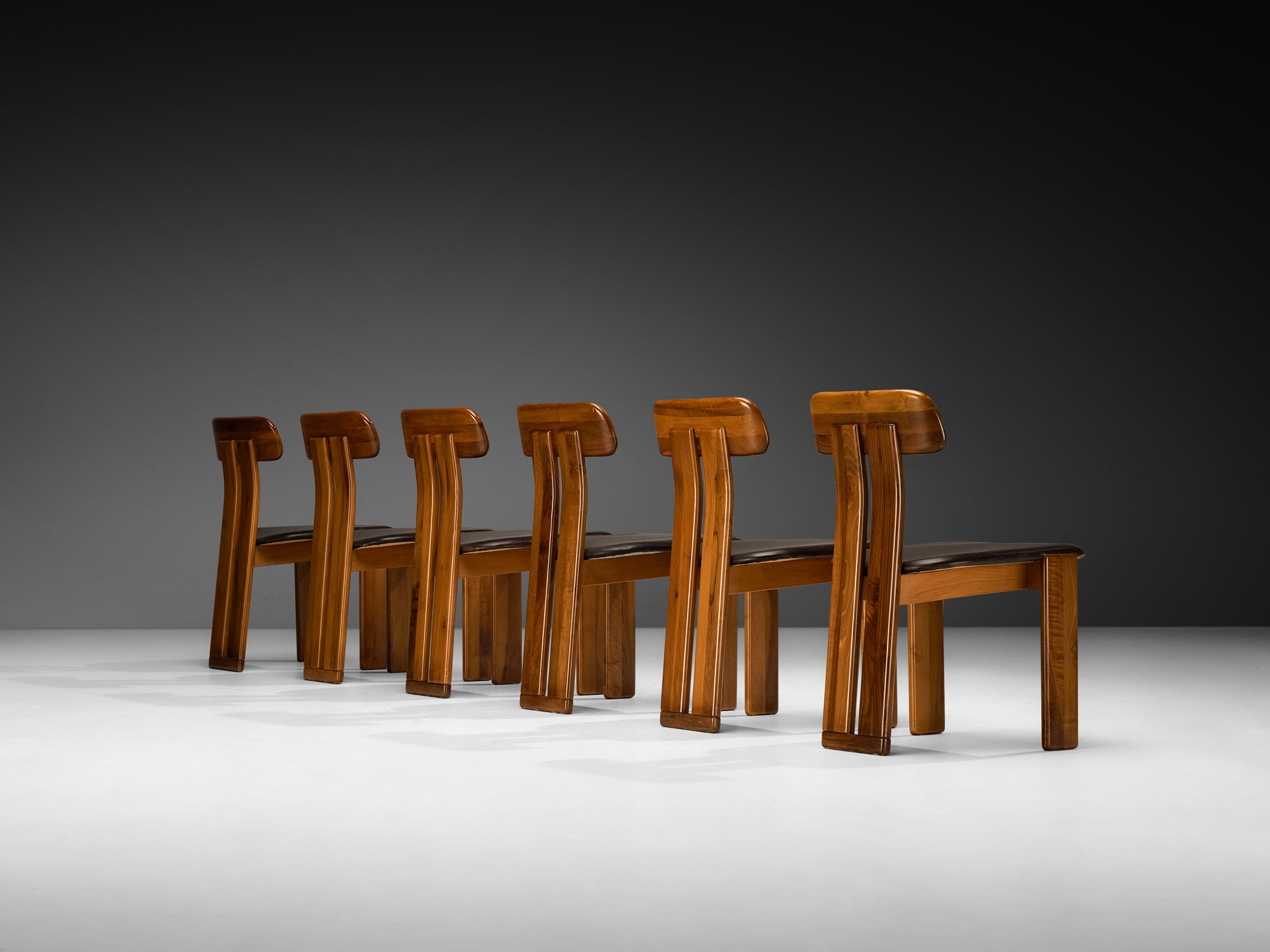 Mario Marenco for Mobil Girgi Set of Six 'Sapporo' Dining Chairs in Walnut Seating Morentz