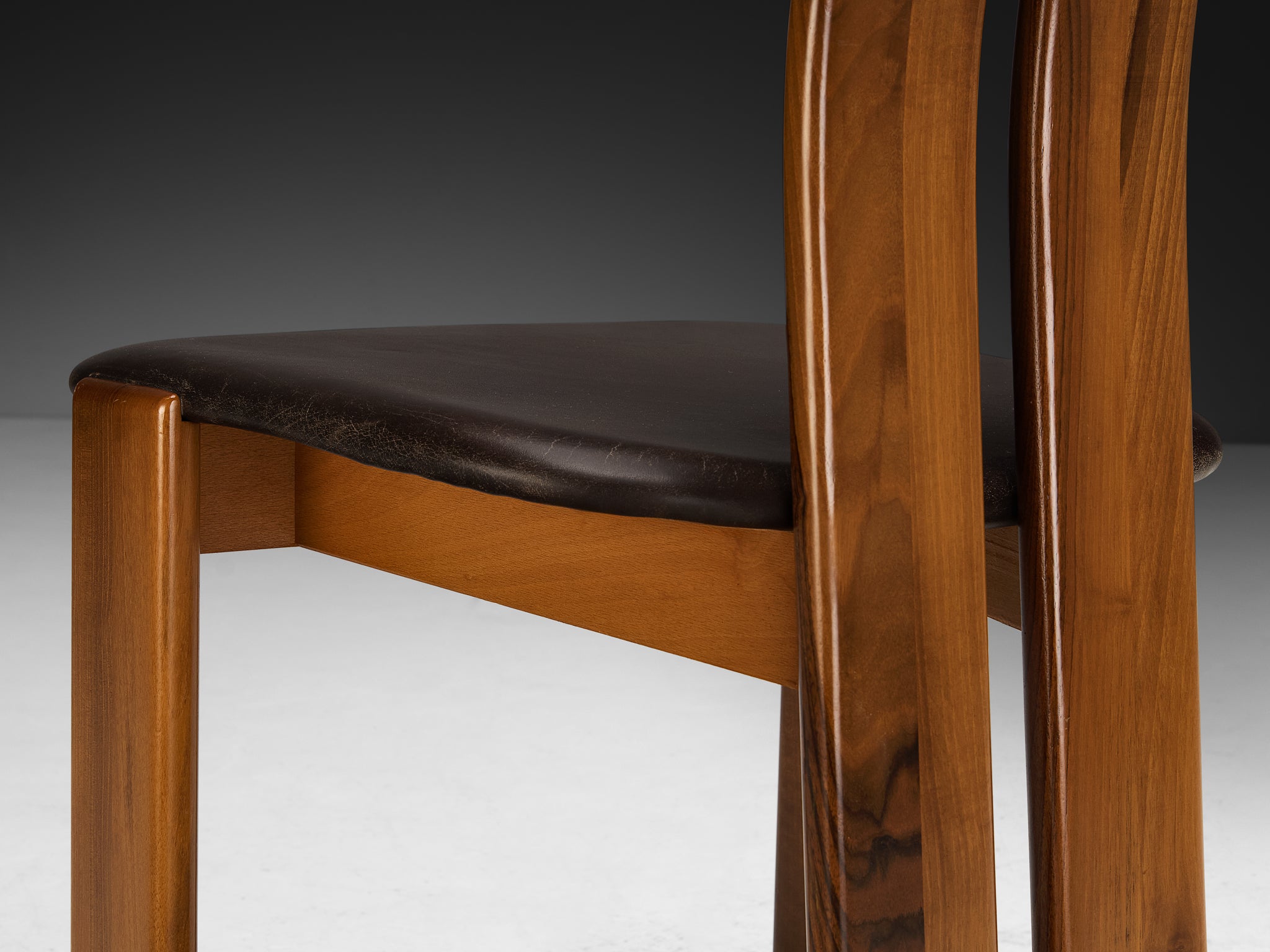 Mario Marenco for Mobil Girgi Set of Six 'Sapporo' Dining Chairs in Walnut Seating Morentz