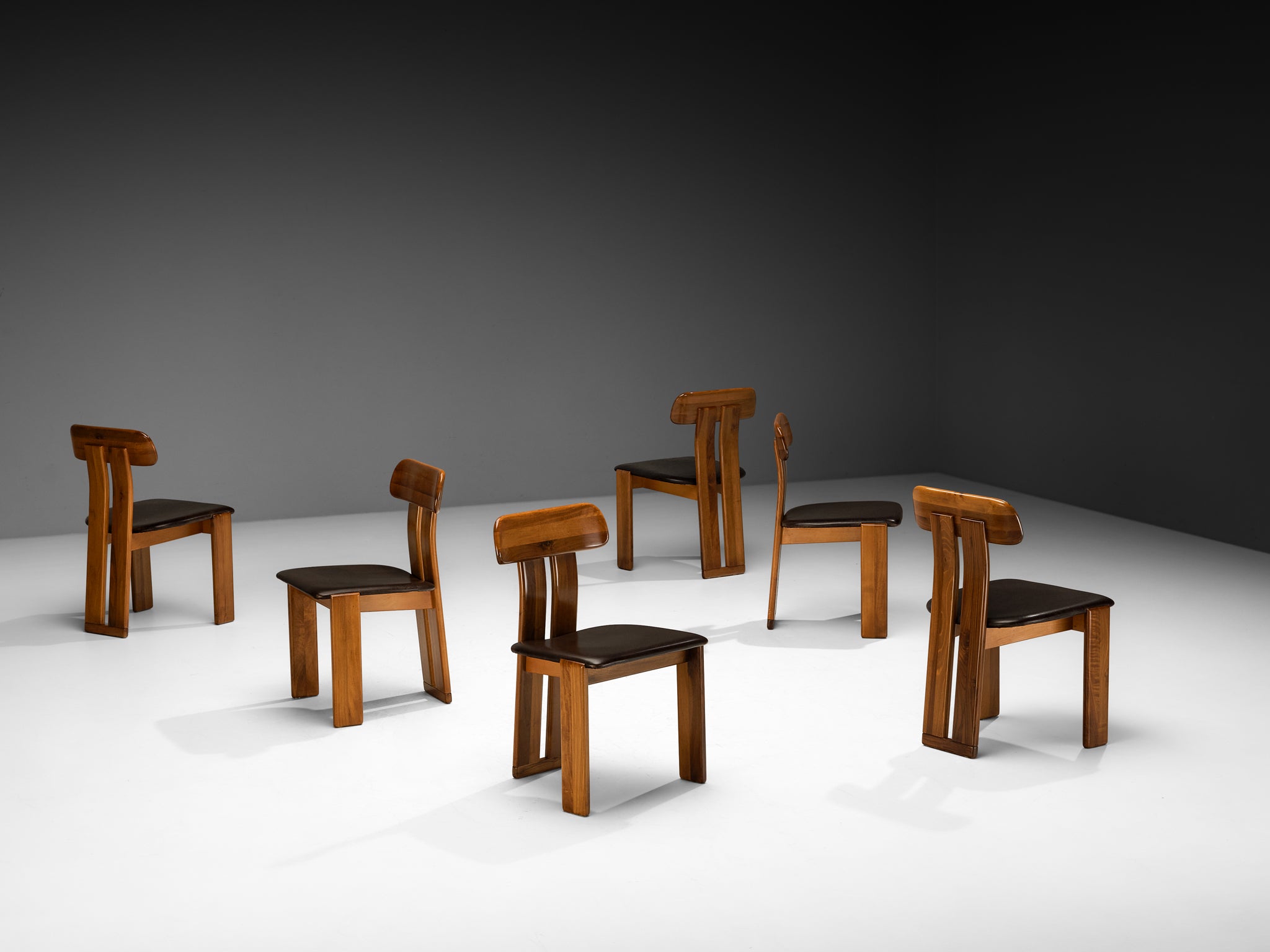 Mario Marenco for Mobil Girgi Set of Six 'Sapporo' Dining Chairs in Walnut Seating Morentz