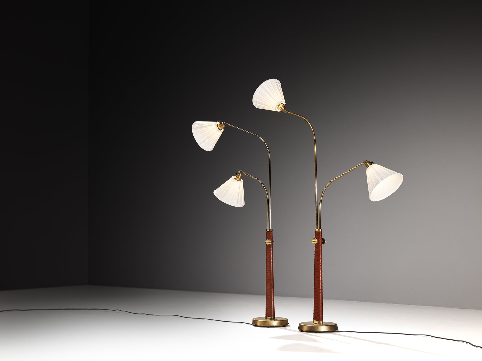 Hans Bergström Rare Adjustable Floor Lamps for Ateljé Lyktan with Decorative Brass Flowers Lighting Morentz