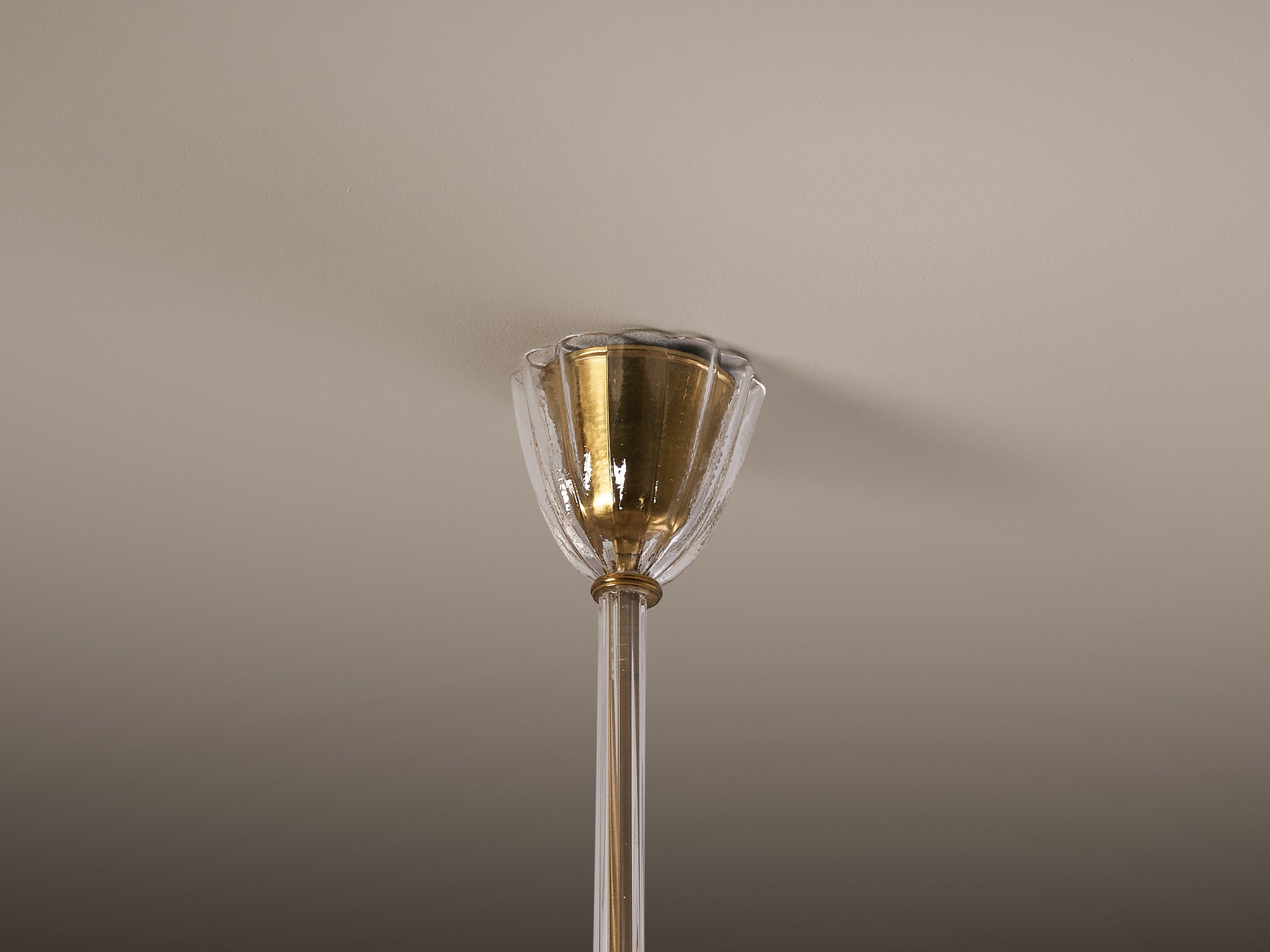 Carl Fagerlund for Orrefors Brass and Textured Glass Chandelier 1960s