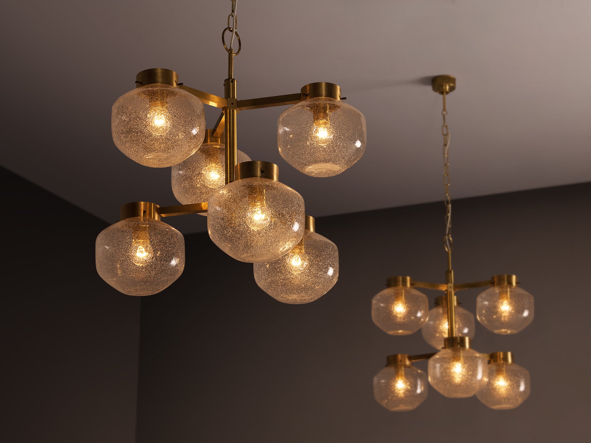 Chandeliers Brass and Textured Glass Lighting Morentz