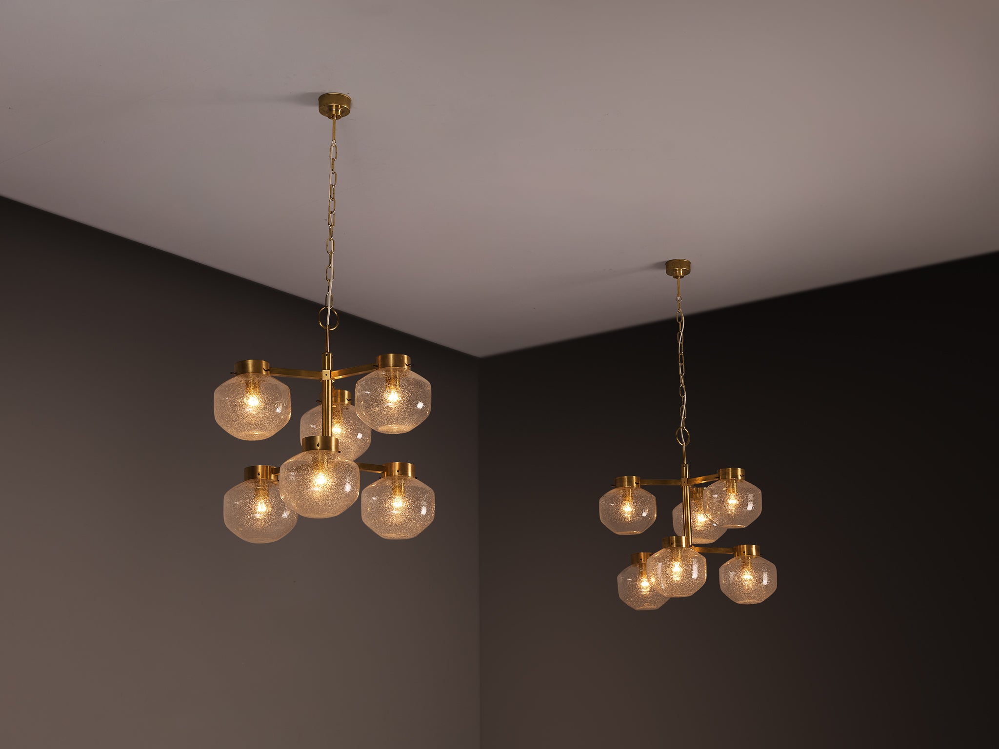 Chandeliers Brass and Textured Glass Lighting Morentz