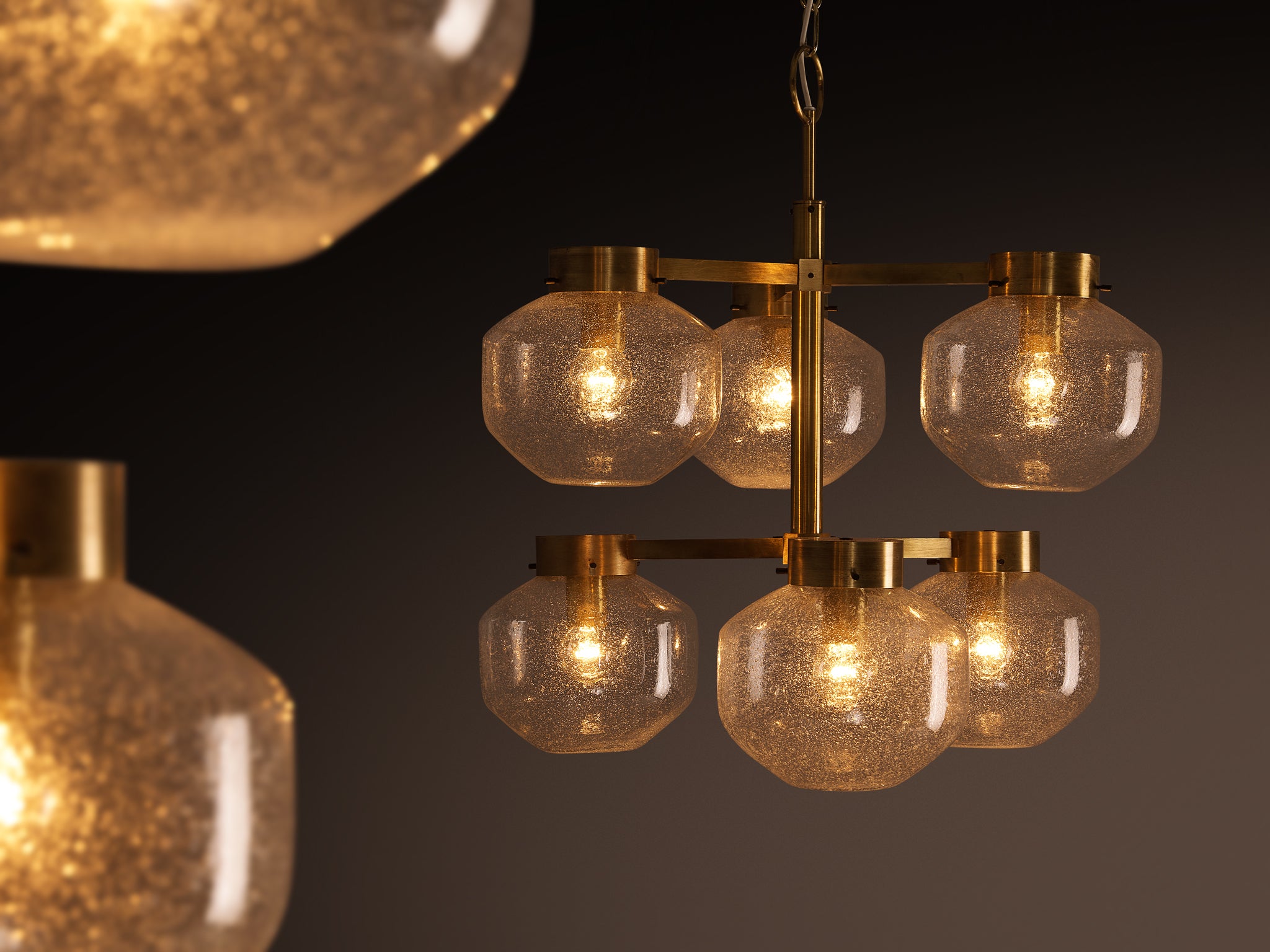Chandeliers Brass and Textured Glass Lighting Morentz