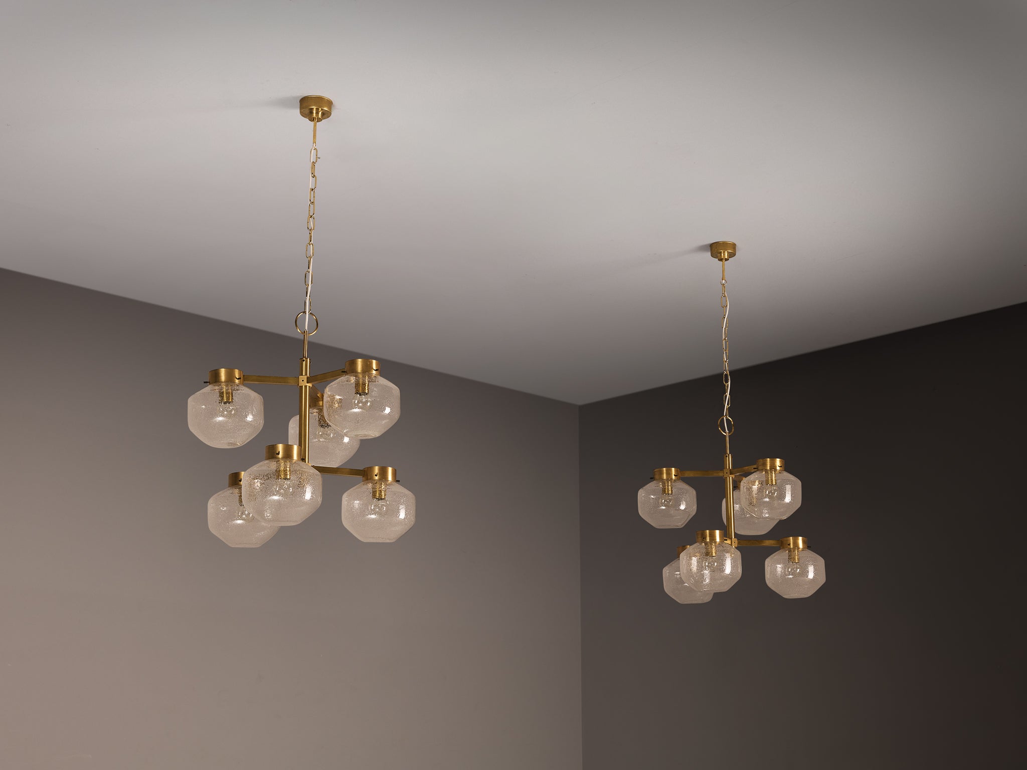 Chandeliers Brass and Textured Glass Lighting Morentz