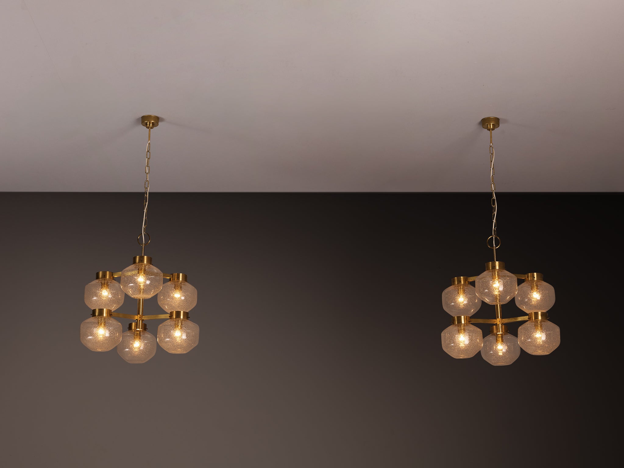 Chandeliers Brass and Textured Glass Lighting Morentz
