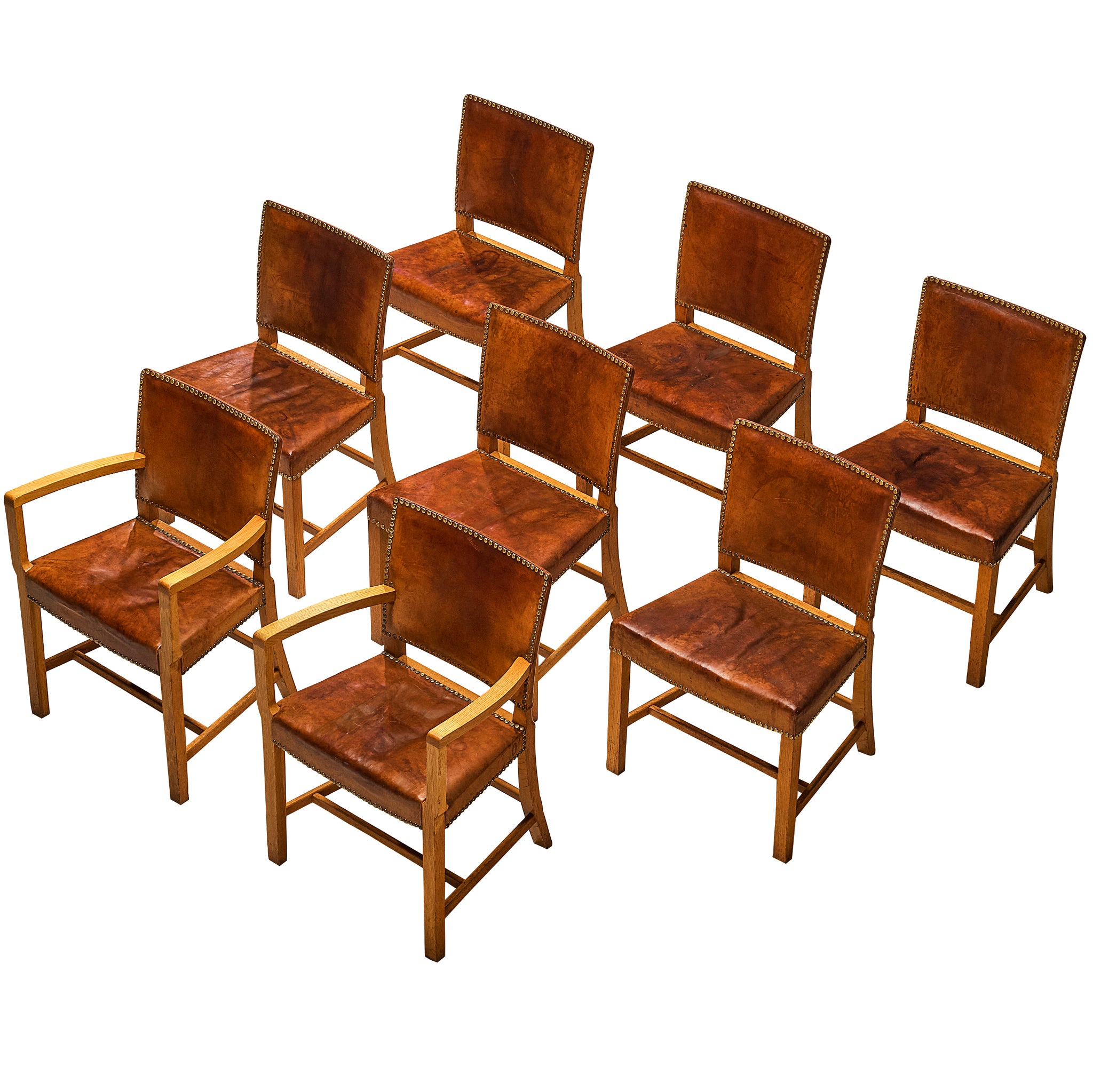 Jacob Kjaer Set of Eight Dining Chairs in Oak and Leather 1930s Seating Morentz