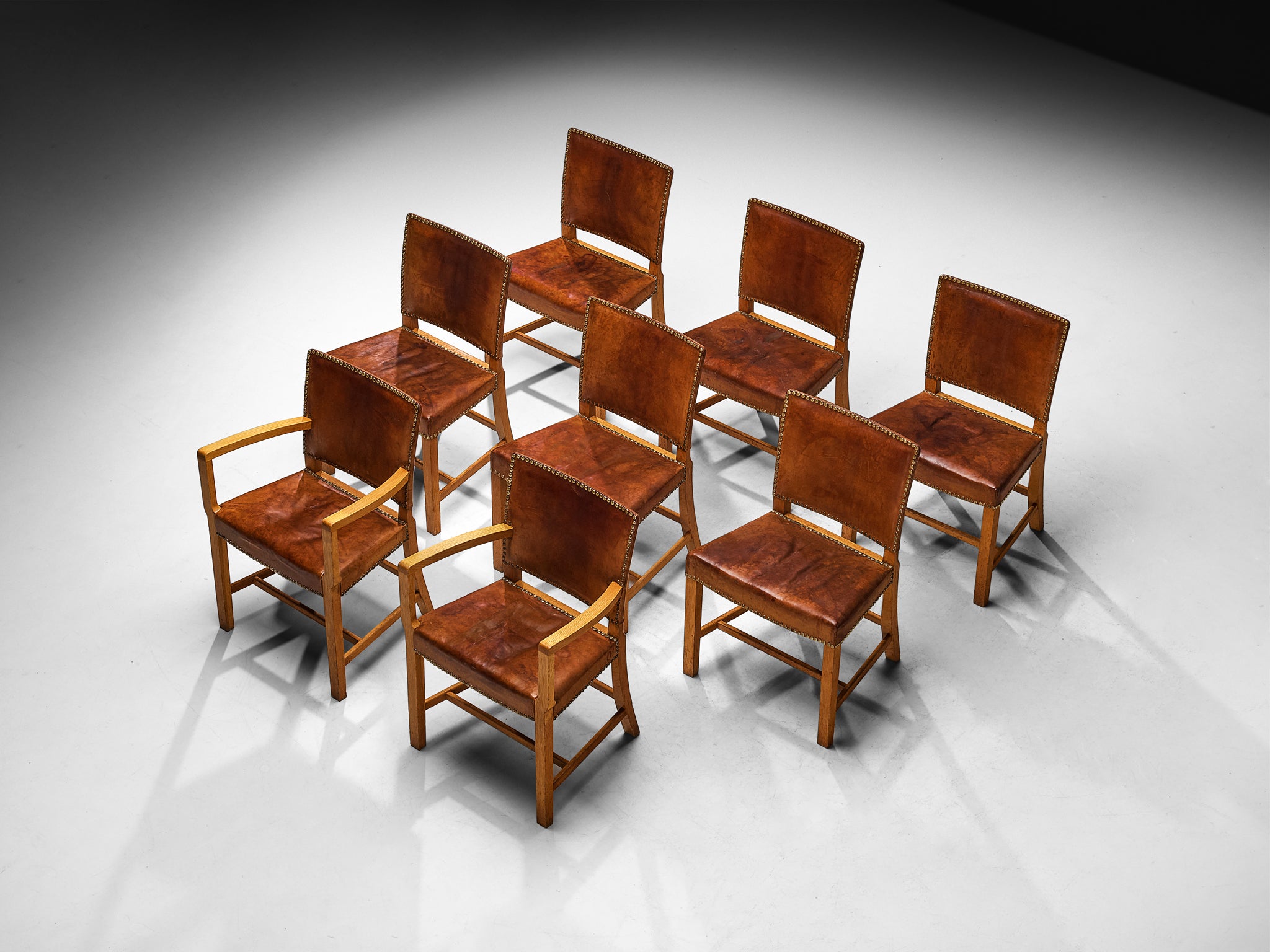 Jacob Kjaer Set of Eight Dining Chairs in Oak and Leather 1930s Seating Morentz