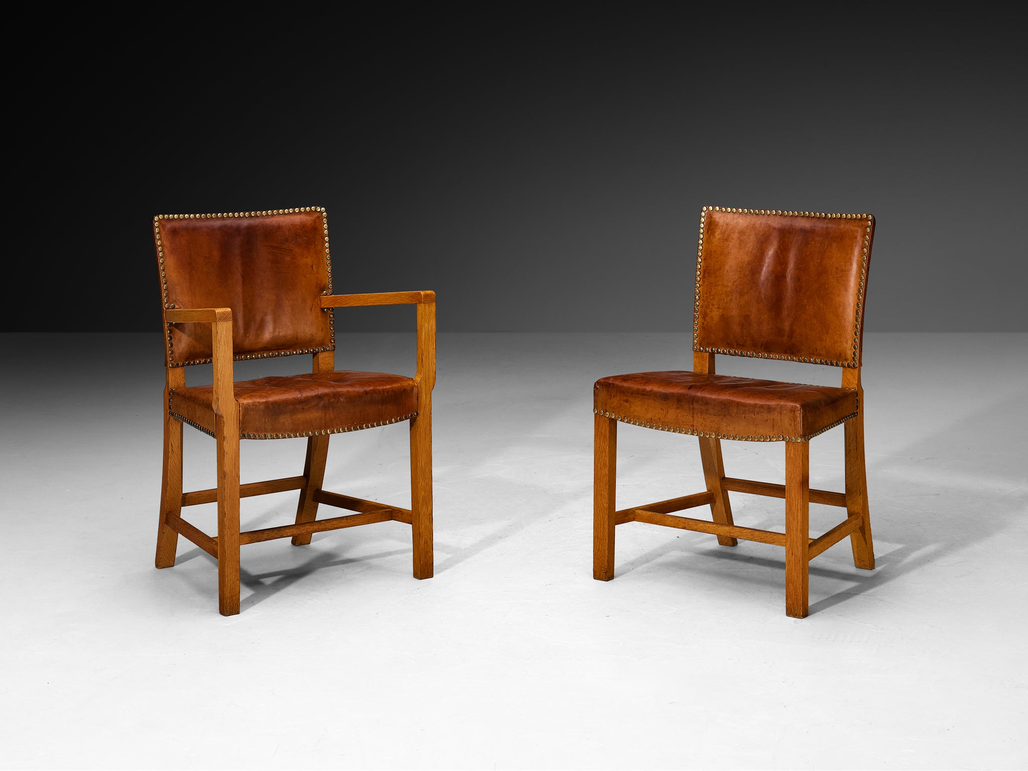 Jacob Kjaer Set of Eight Dining Chairs in Oak and Leather 1930s Seating Morentz