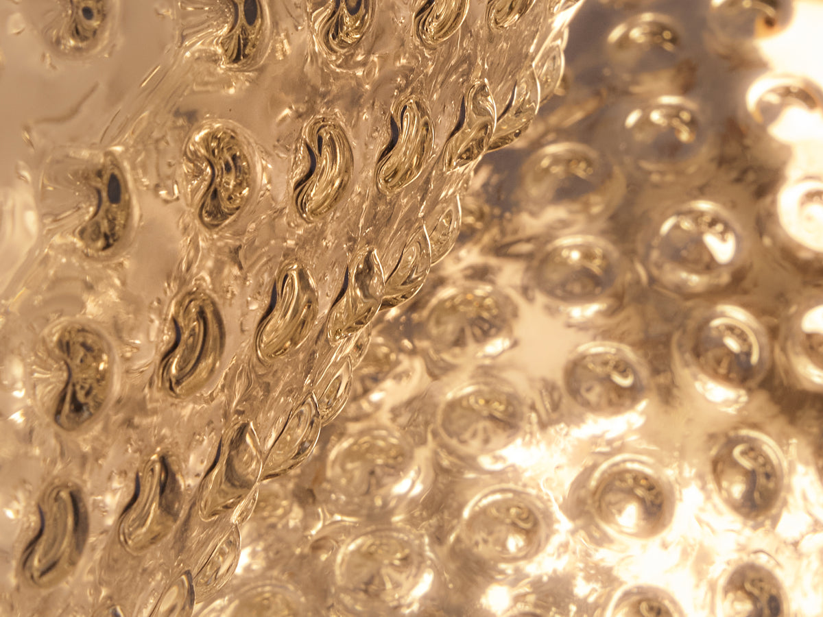 Lisa Johansson-Pape Large Chandelier in Brass, Textured Glass 1950s 67cm/26.38in Lighting Morentz