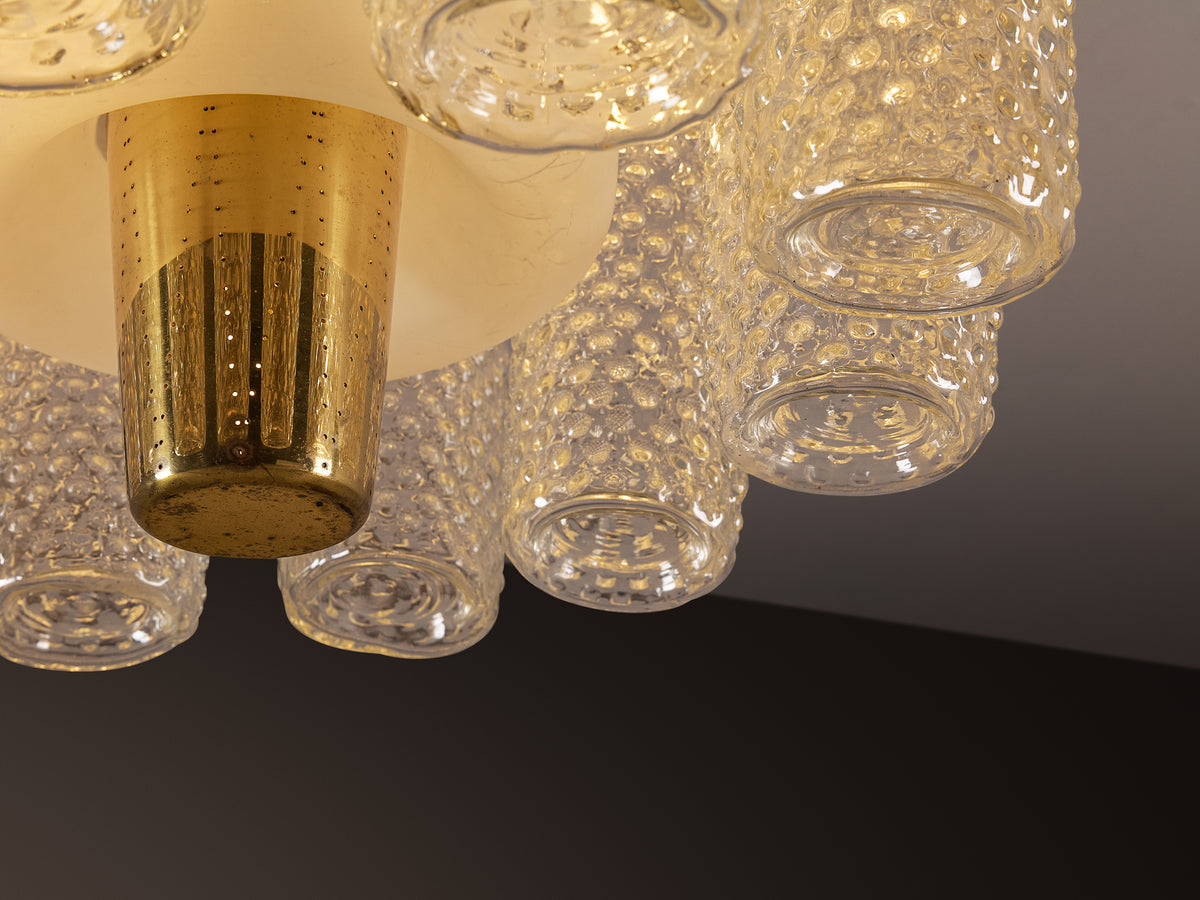 Lisa Johansson-Pape Large Chandelier in Brass, Textured Glass 1950s 67cm/26.38in Lighting Morentz