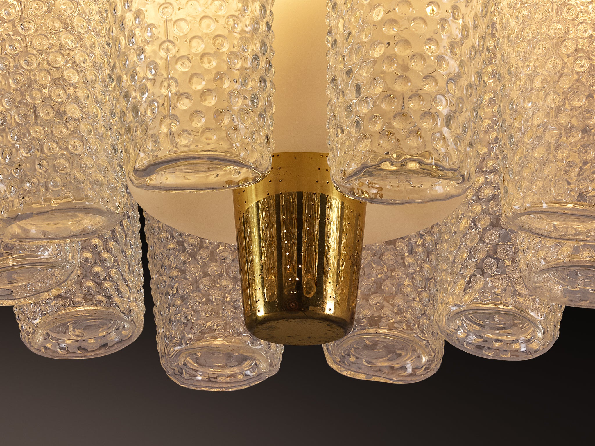 Lisa Johansson-Pape Large Chandelier in Brass, Textured Glass 1950s 67cm/26.38in Lighting Morentz