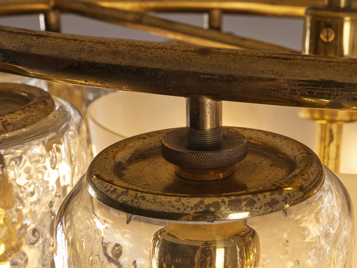 Lisa Johansson-Pape Large Chandelier in Brass, Textured Glass 1950s 67cm/26.38in Lighting Morentz