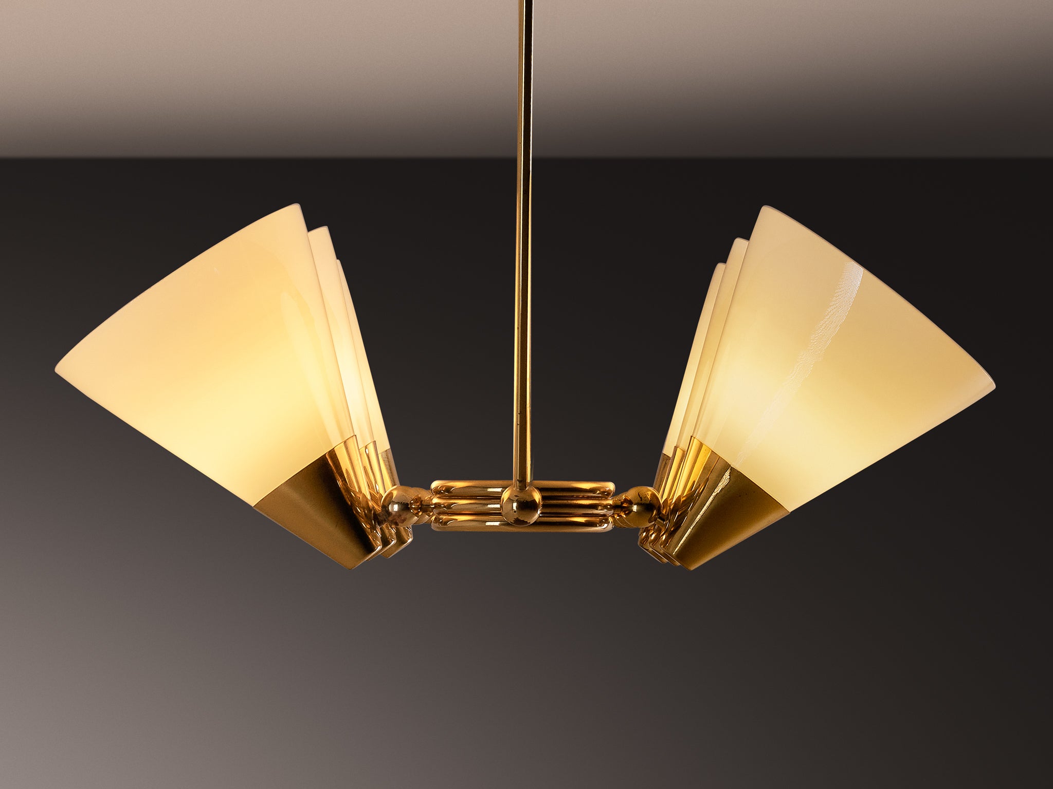 Rare Large Lisa Johansson-Pape for Orno Chandelier in Brass and Glass Lighting Morentz