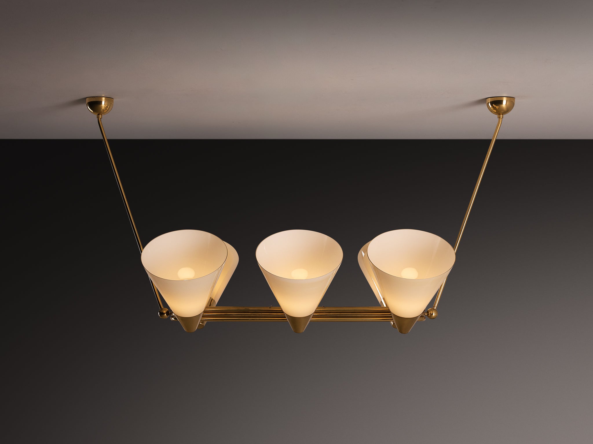 Rare Large Lisa Johansson-Pape for Orno Chandelier in Brass and Glass Lighting Morentz